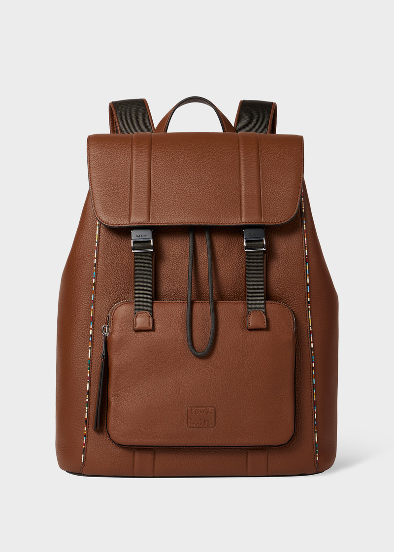 Brown Leather Flap Backpack 1