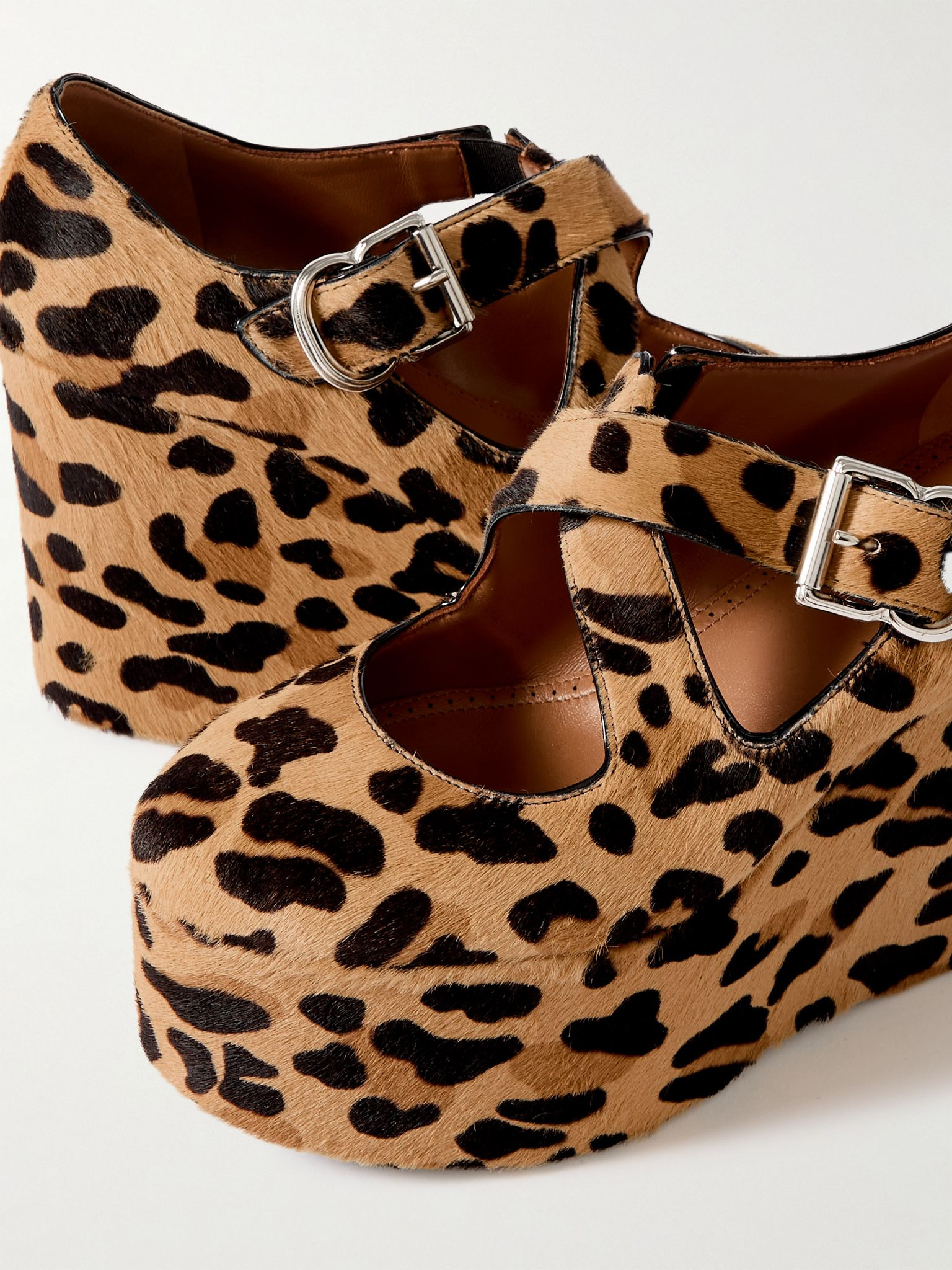 110 leopard-print calf hair platform wedge pumps Leopard print - 4