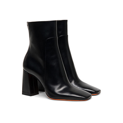 Santoni Women’s polished black leather high-heel ankle boot outlook