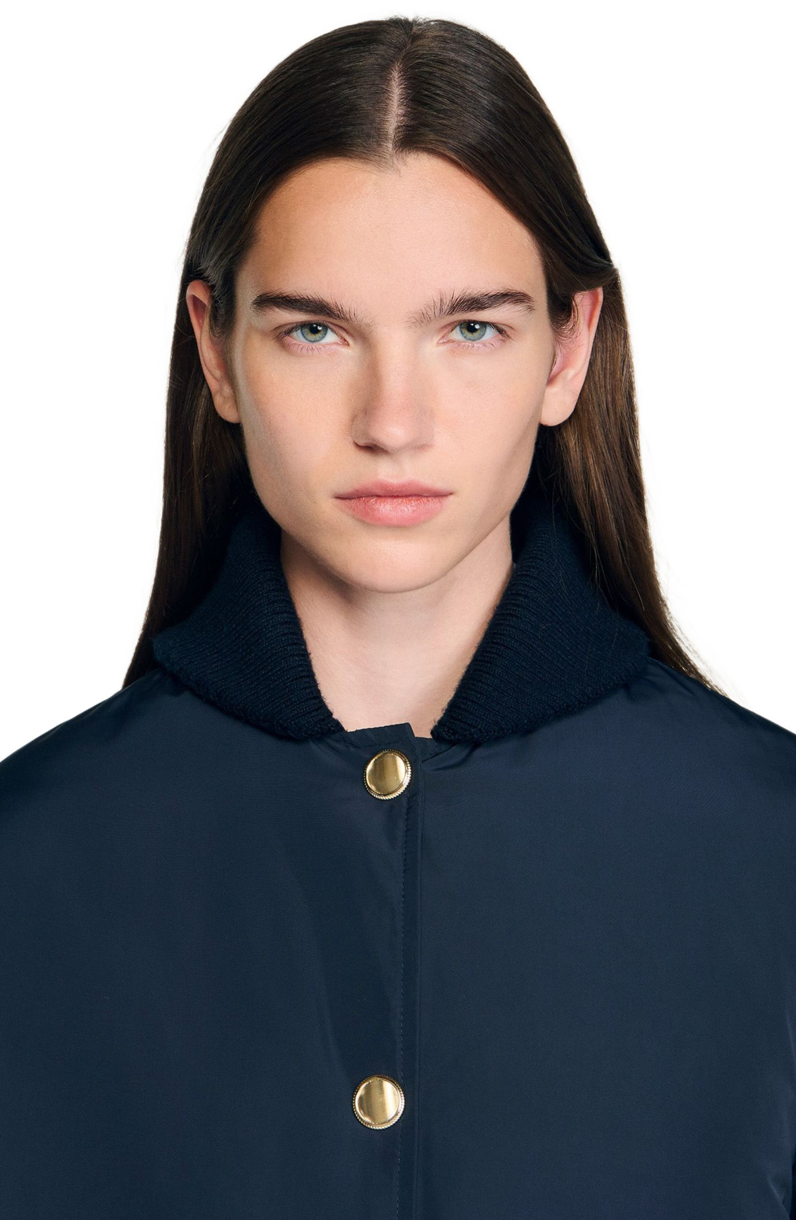 SANDRO Puffer jacket with teddy collar in Navy Blue at Nordstrom - 4