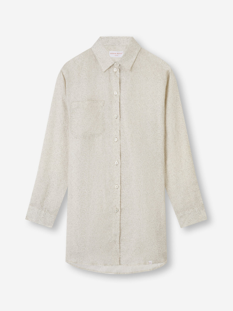 Women's Longline Shirt Milan Linen Rose Print Sand 5