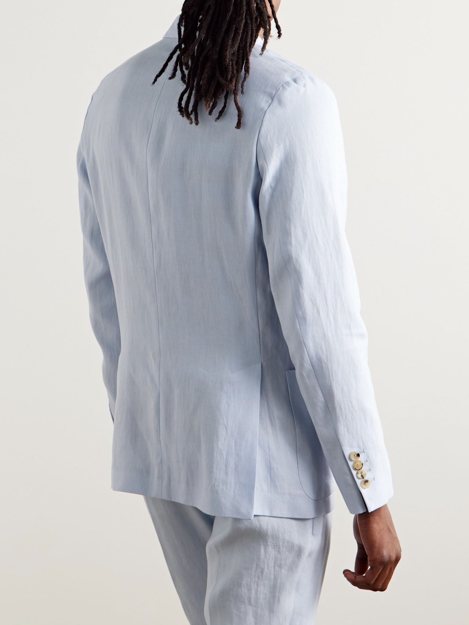 Unstructured Linen Suit Jacket Blue - 3