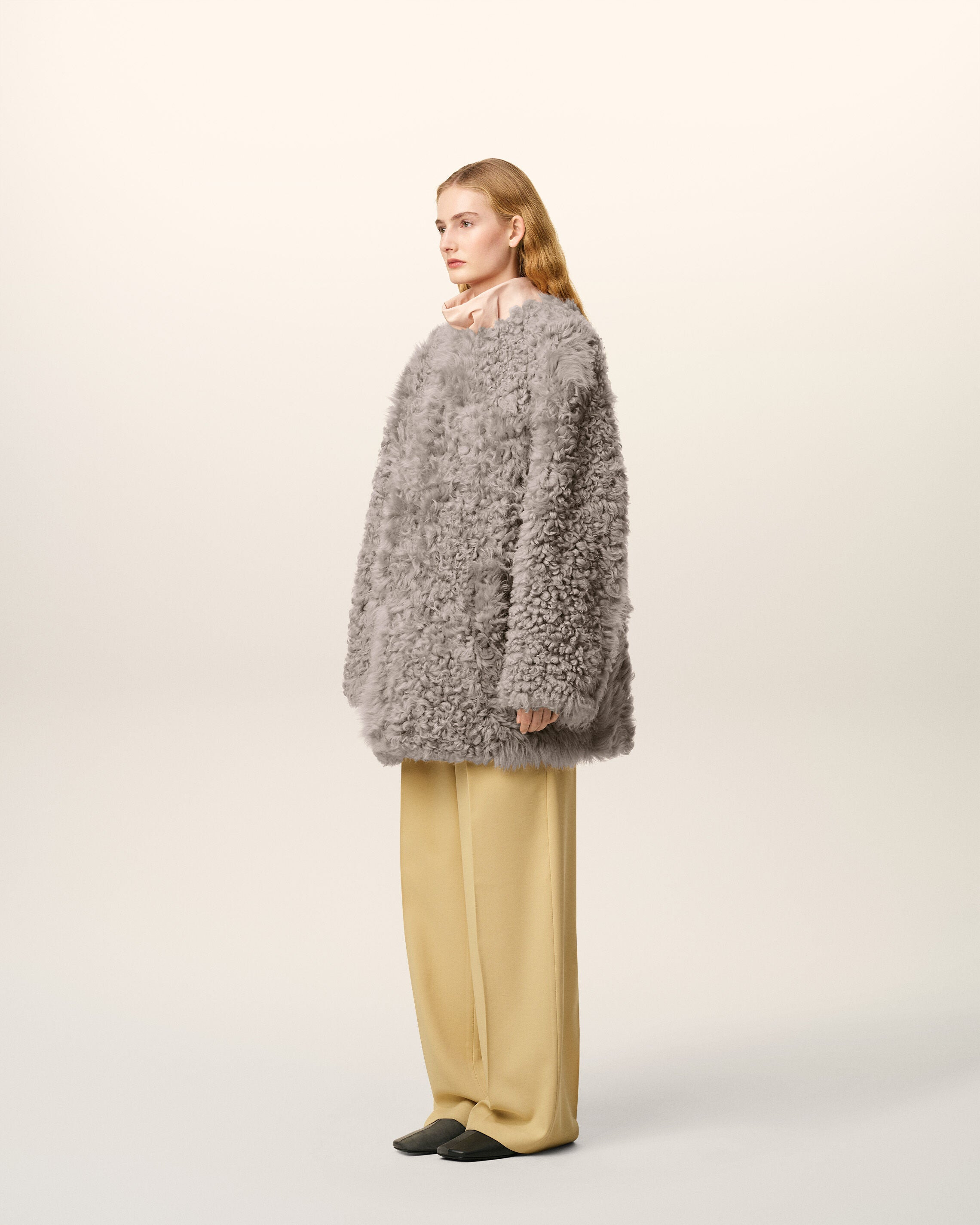 GREY SHEARLING SHORT COAT - 6