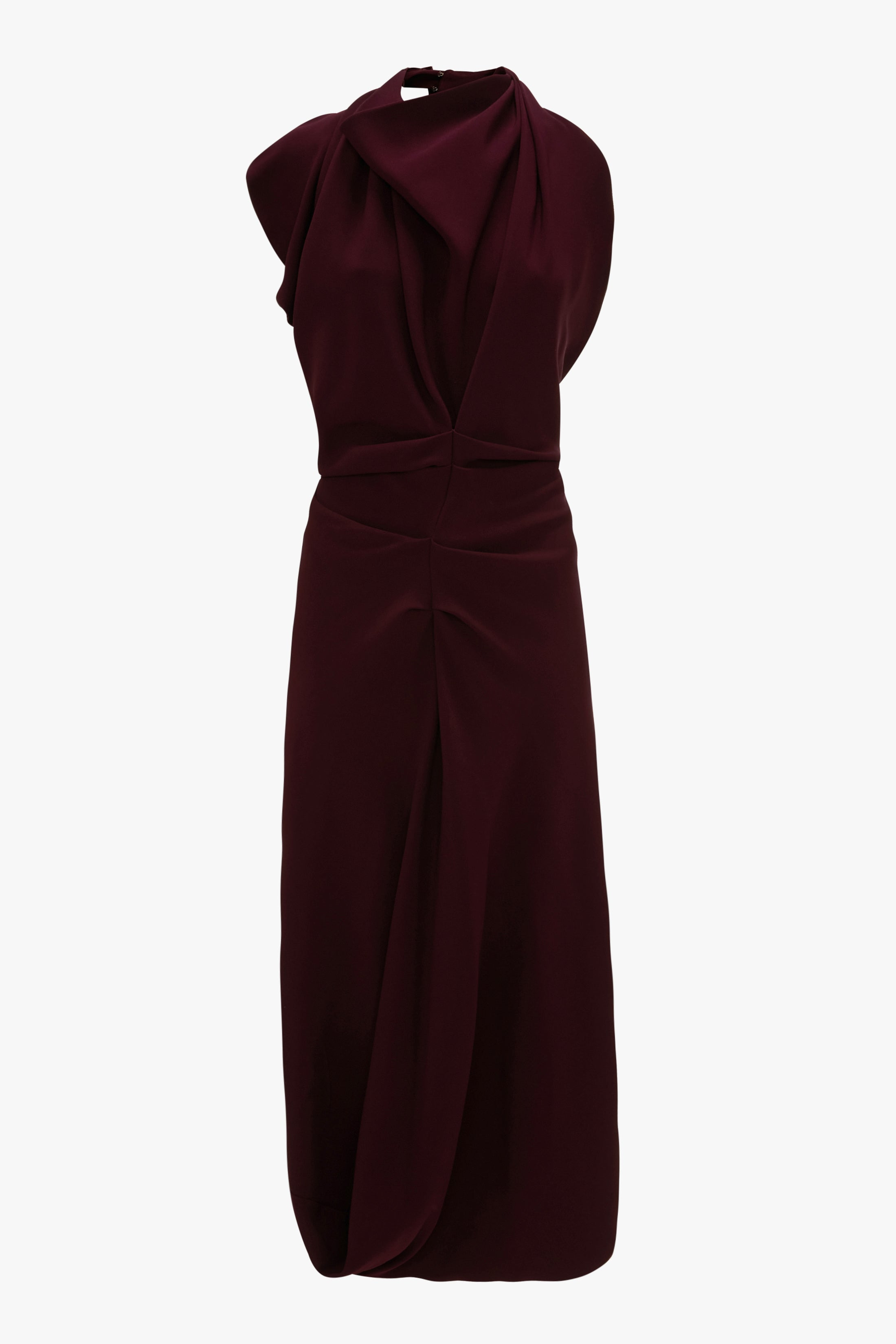 Backless Scarf Detail Midi Dress In Merlot - 1