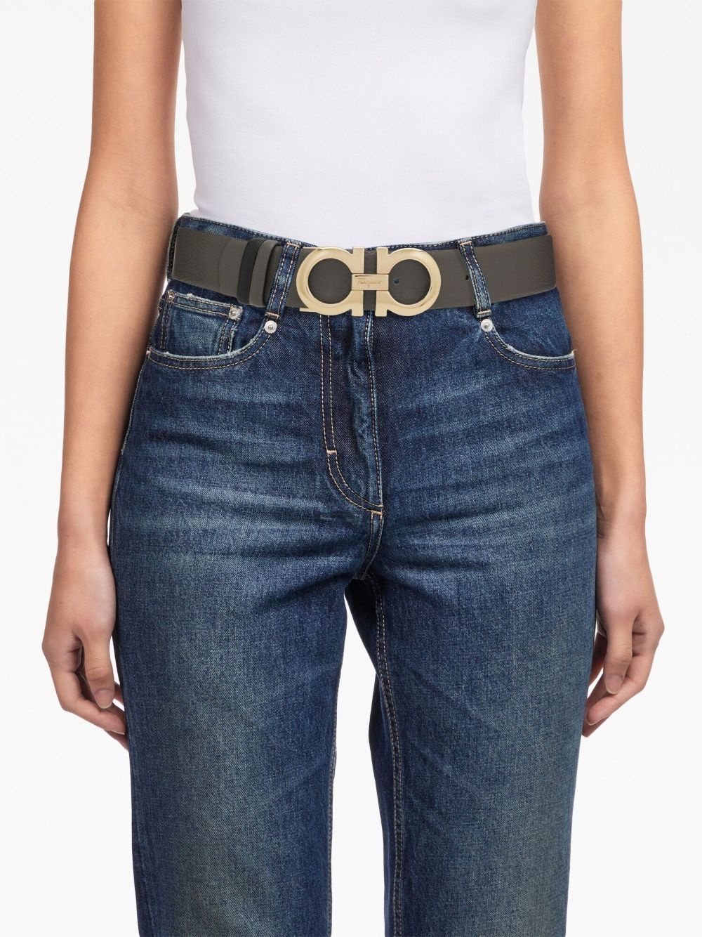 Gancini-buckle reversible leather belt - 4