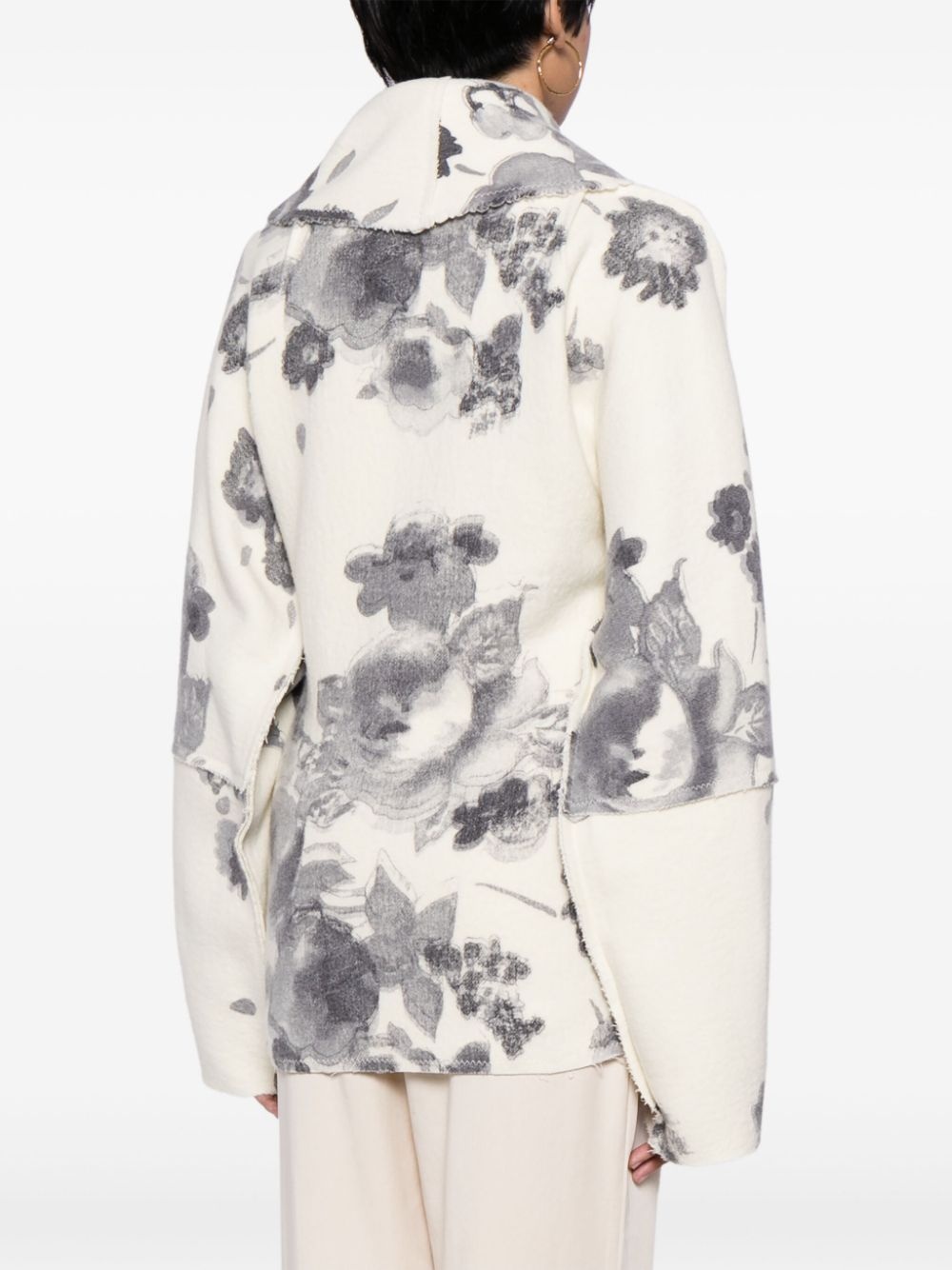floral-print belted short coat - 4