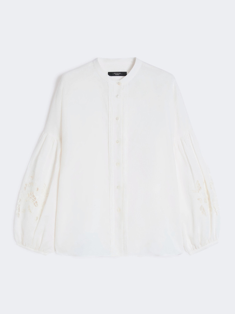 ESTRO Linen canvas mandarin-collar shirt - WHITE 1