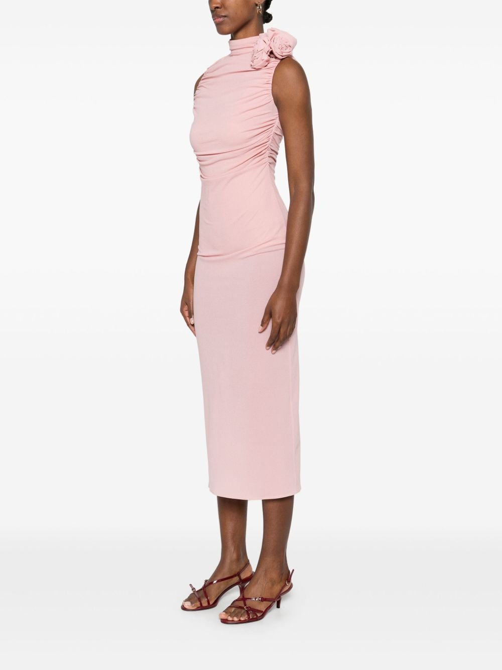ruched mock-neck midi dress - 3