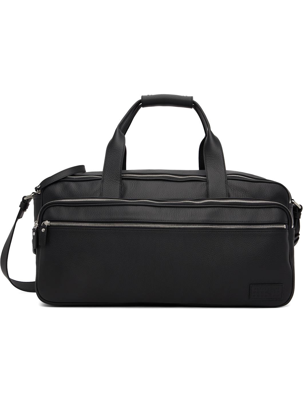 Black Leather Travel Duffle Bag - 1