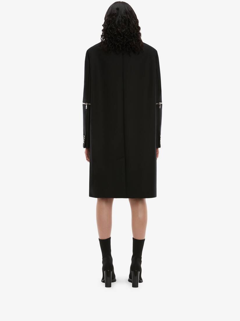 Spiral Zip Oversize Coat in Black - 4