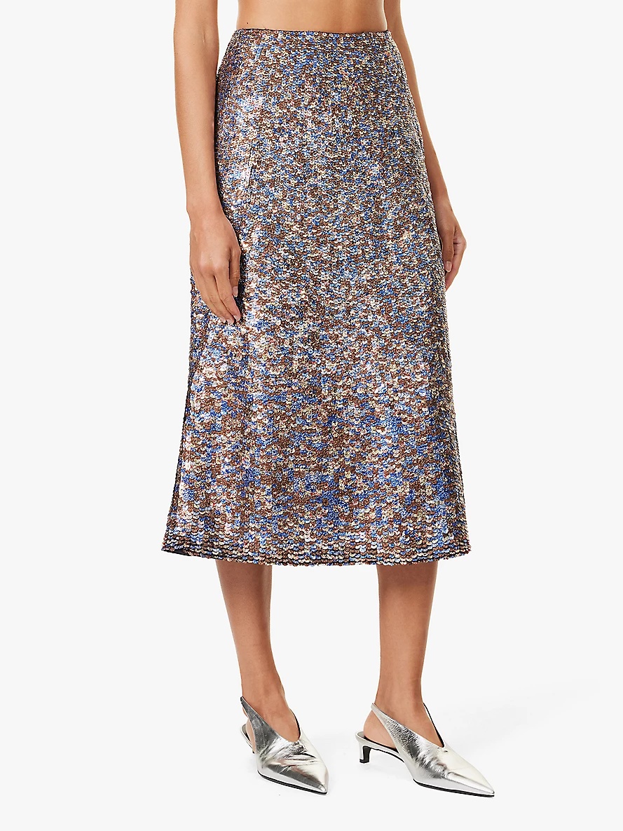 Sibyl sequin-embellished wool-blend midi skirt - 3