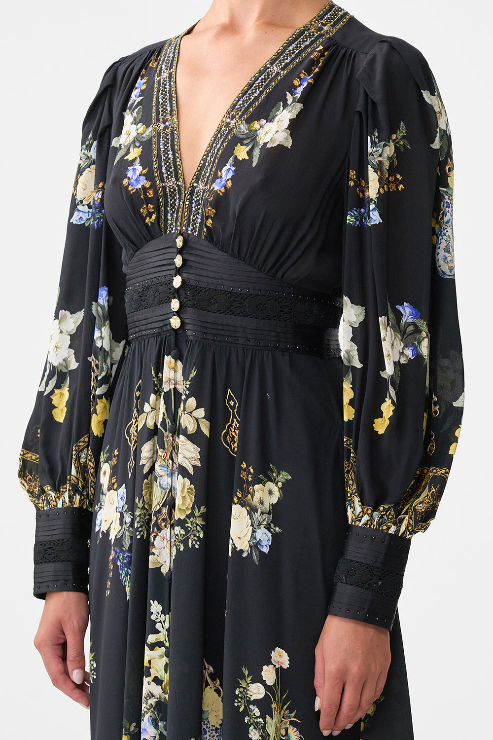 SHAPED WAISTBAND DRESS WITH GATHERED SLEEVES - 5