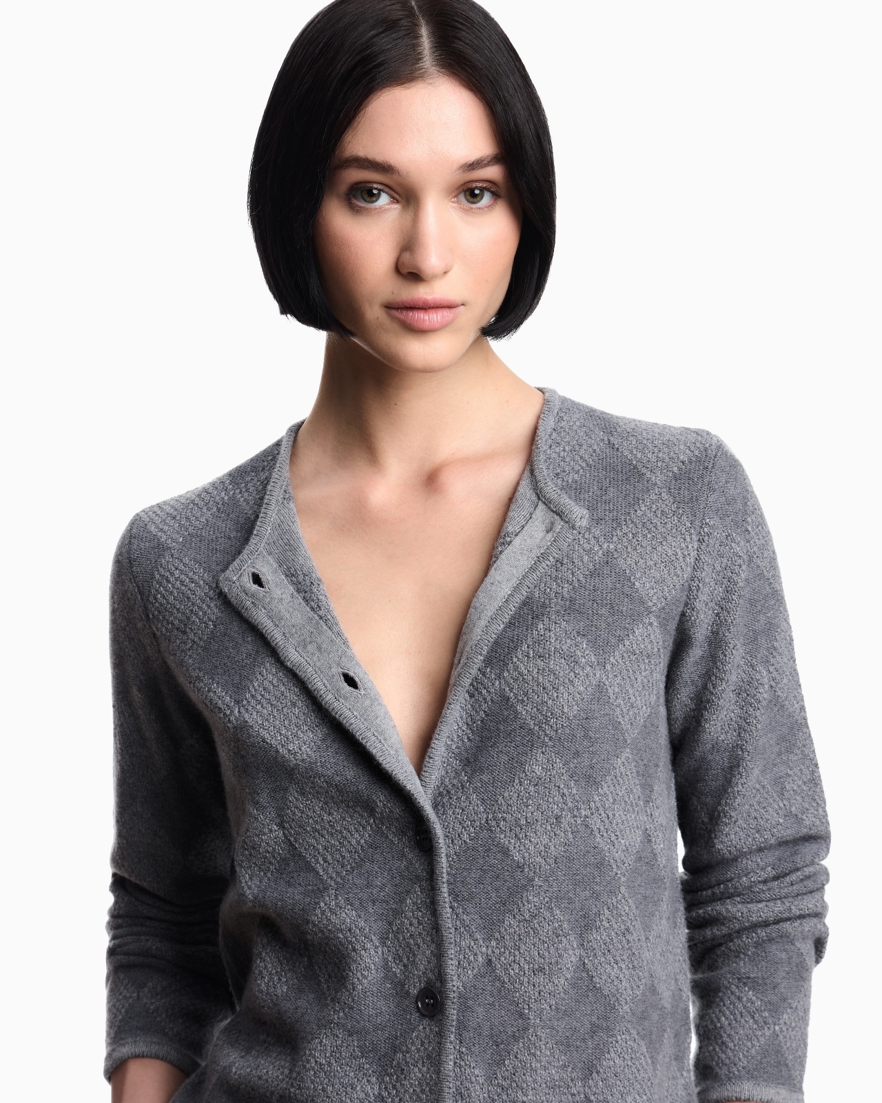 ICON WOOL-BLEND CARDIGAN WITH PLATED DIAMOND MOTIF - 5