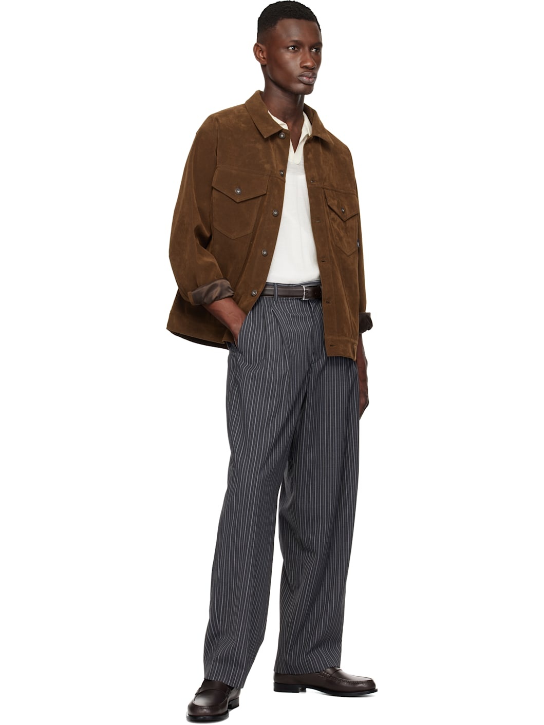 Brown Narrow Stitch Trimmed Formal Belt - 3