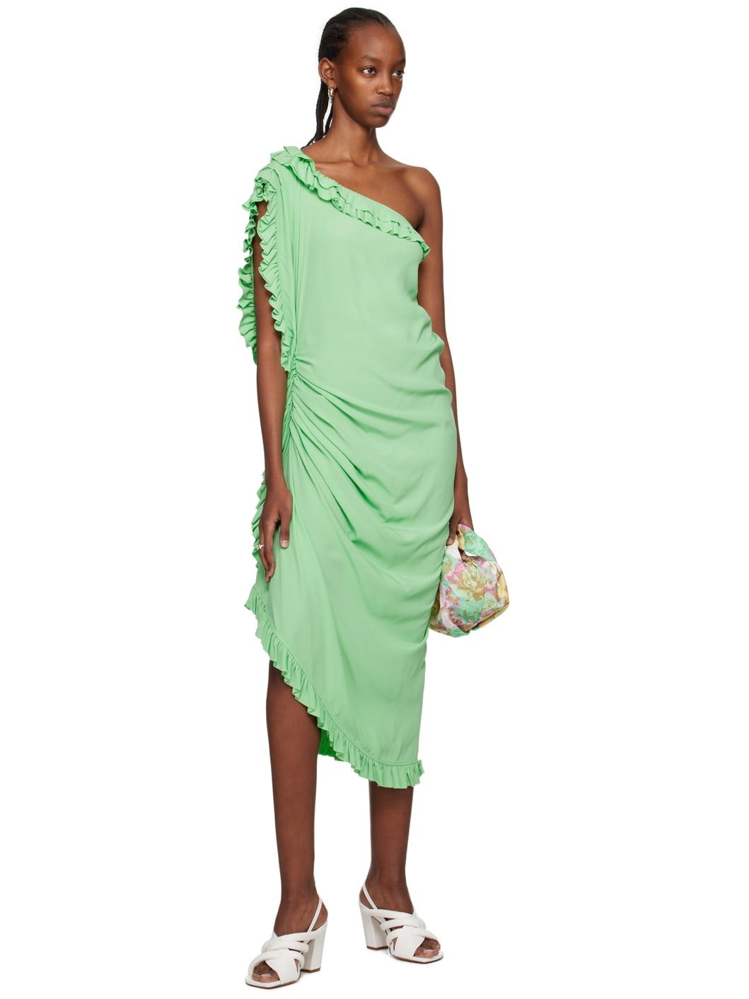 Green Ruffled Midi Dress - 4