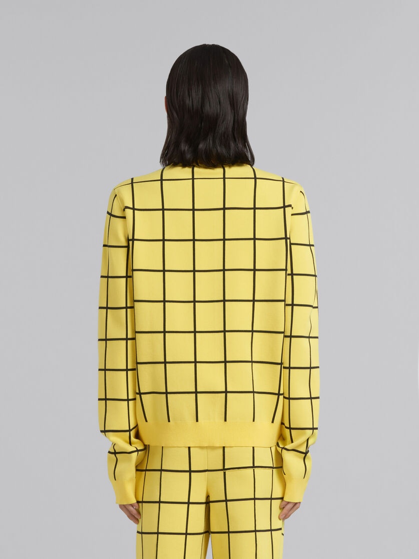 YELLOW CHECKED VISCOSE HIGH-NECK CARDIGAN - 3