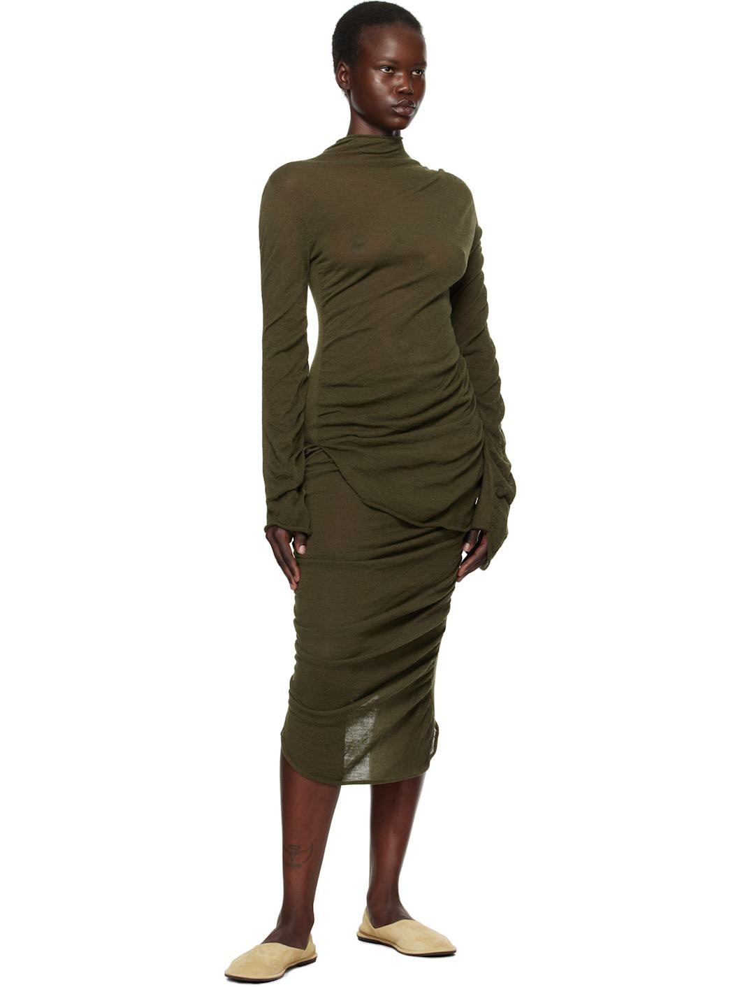 Green Ambiguous Wool Midi Skirt - 4