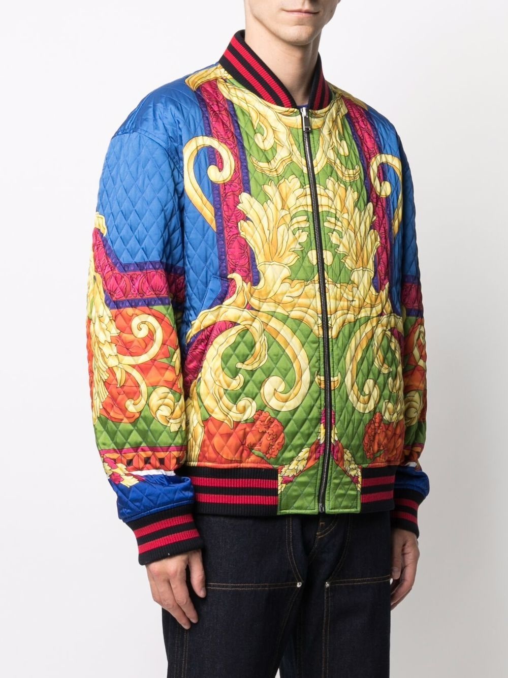 baroque-print quilted bomber jacket - 3