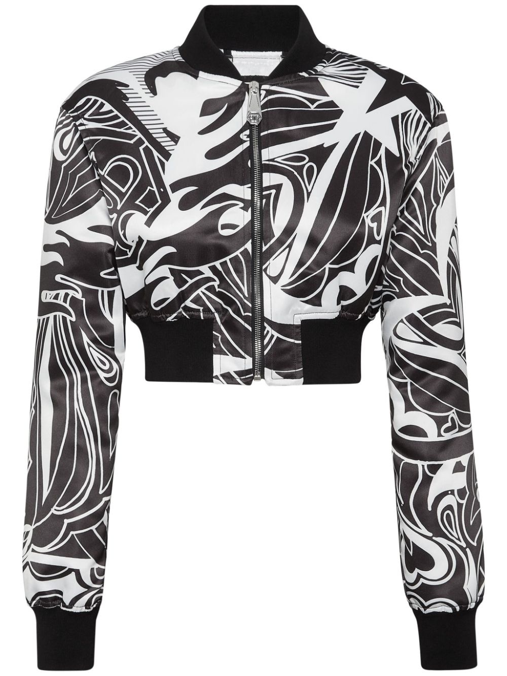 Satin Cropped Bomber - 1