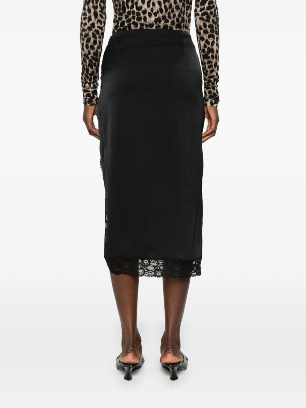 asymmetric lace-detail skirt - 4