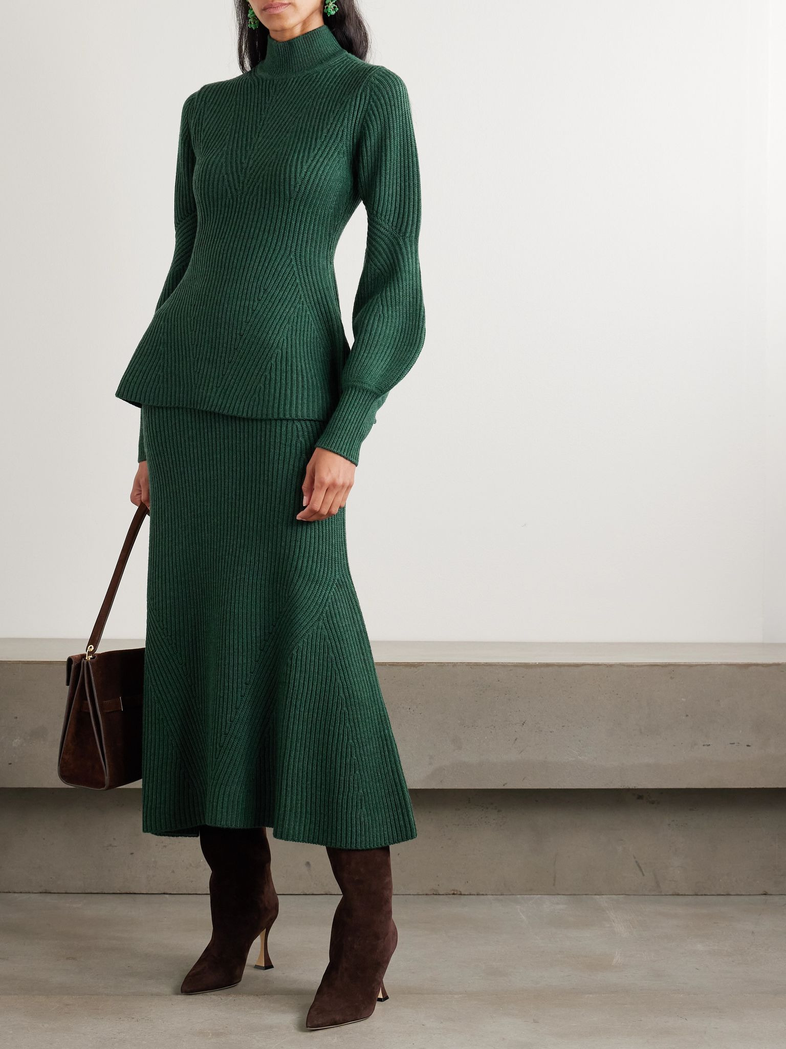 Ribbed wool midi skirt Green - 2
