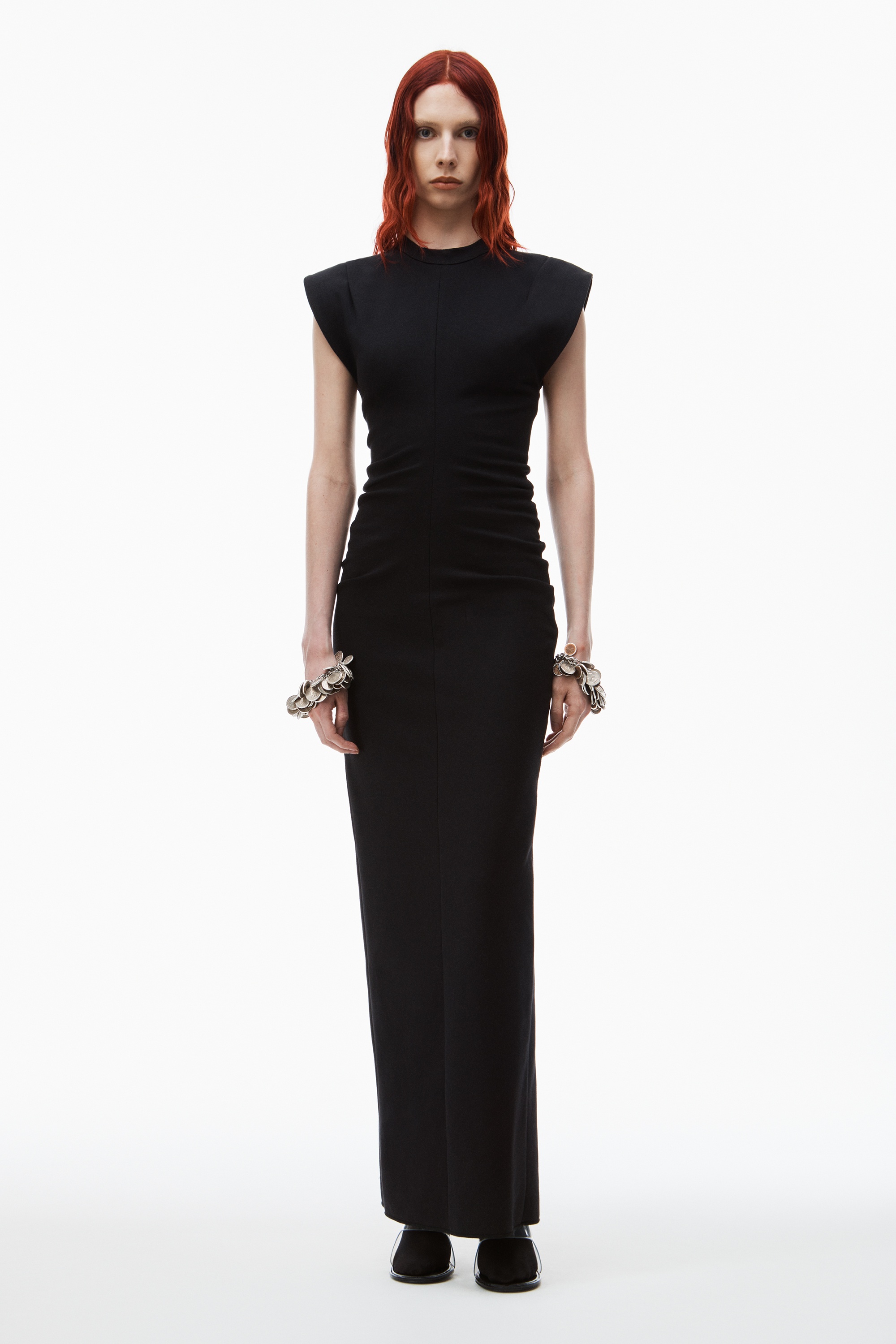 CREWNECK RIBBED JERSEY MAXI DRESS WITH BACK SLIT and draped detail - 2