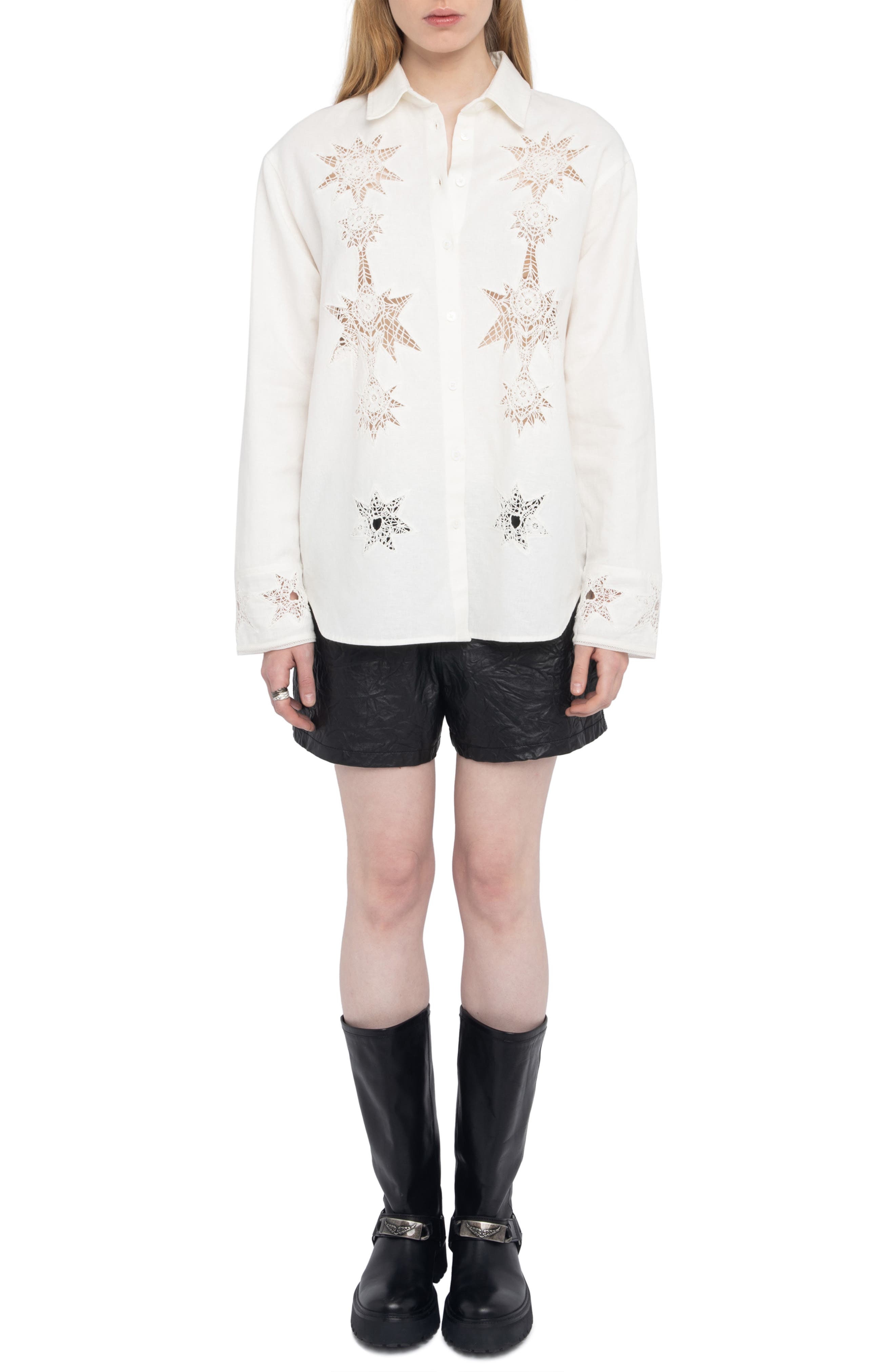 Zadig & Voltaire Morning Stitch Linen Blend Shirt in Judo at Nordstrom - 7