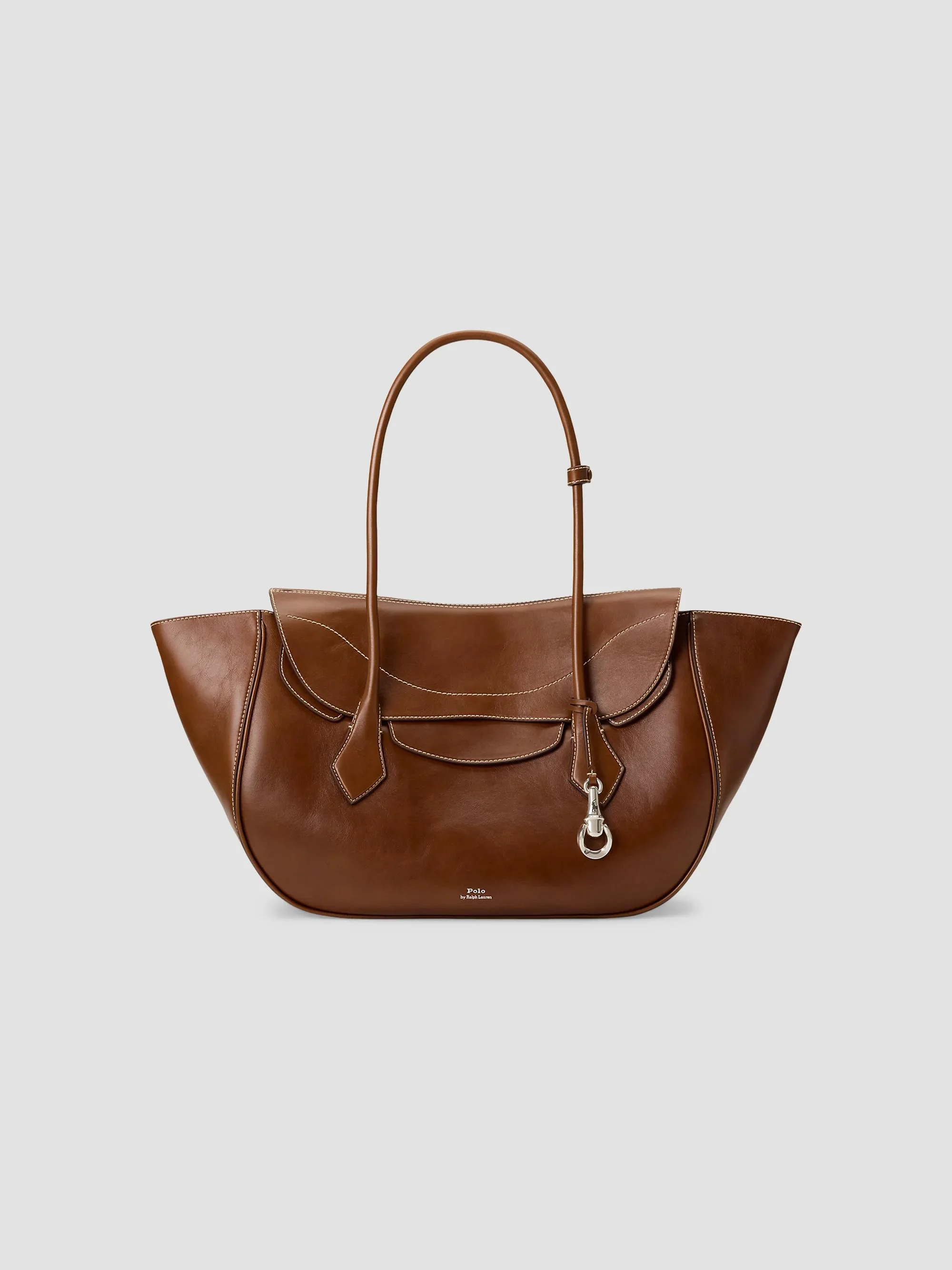 Women's Shiny Tumbled Leather Shoulder Bag - Chestnut - 1