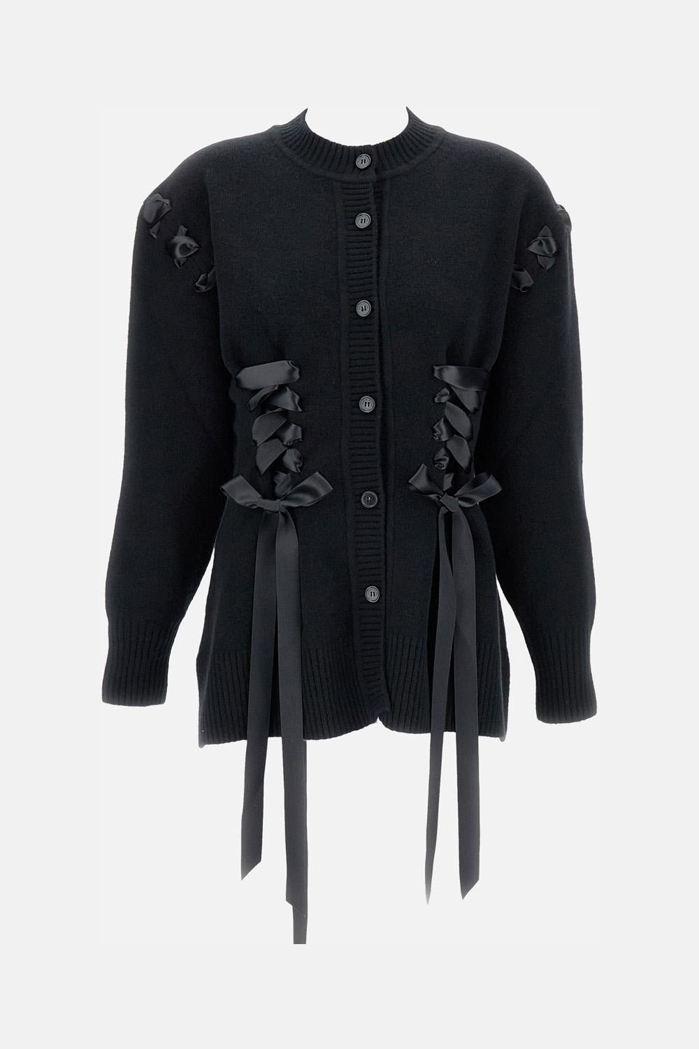 Cardigan with Ribbon Corset Detail - 2