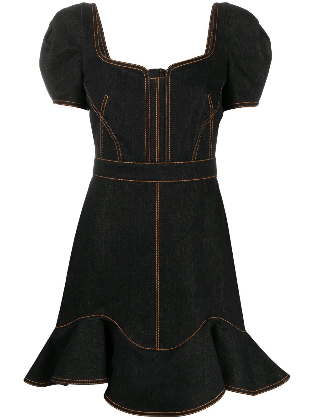 contrast-stitching denim dress - 1