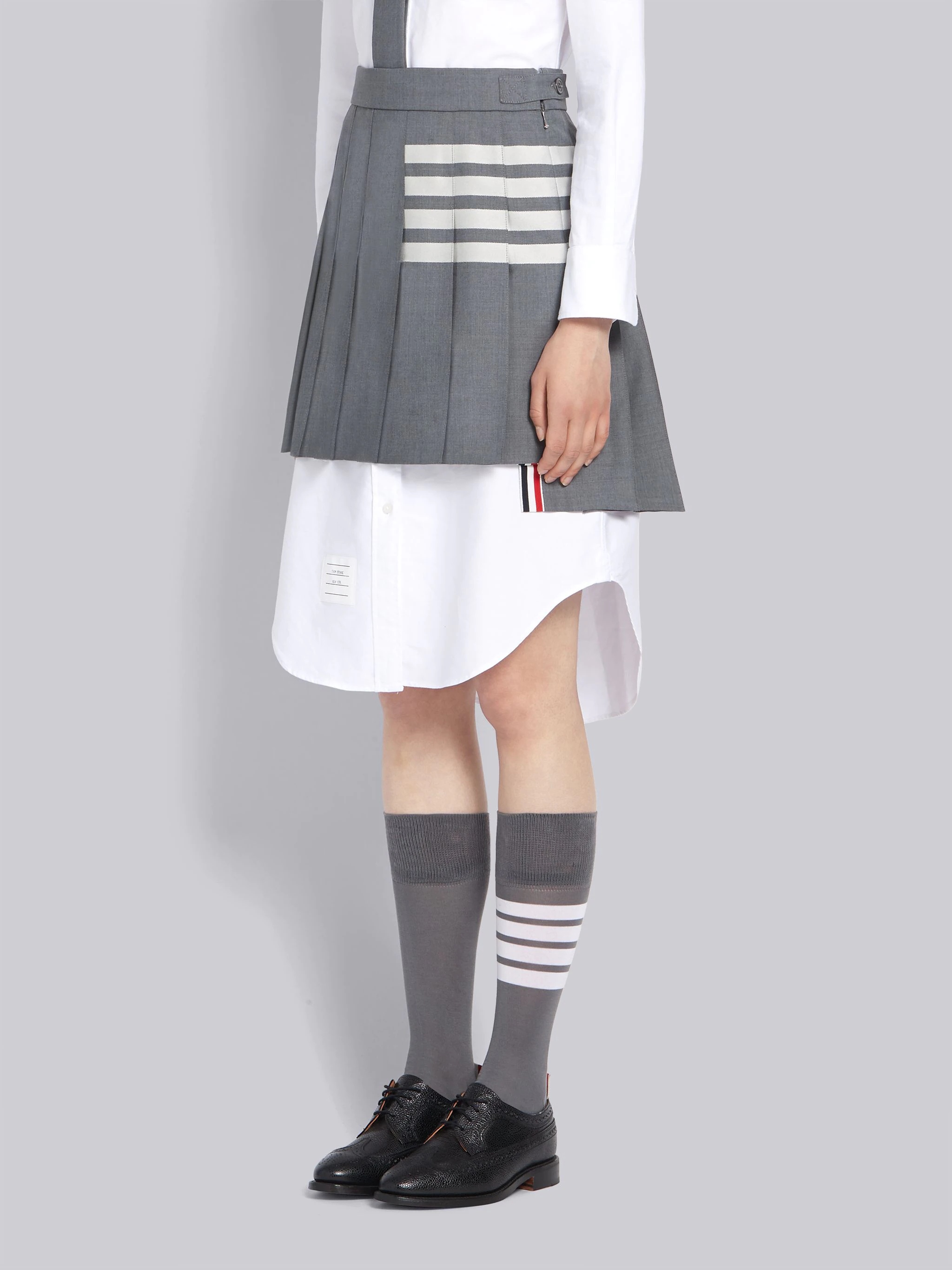 Medium Grey Plain Weave Mini Pleated 4-Bar Skirt - 2
