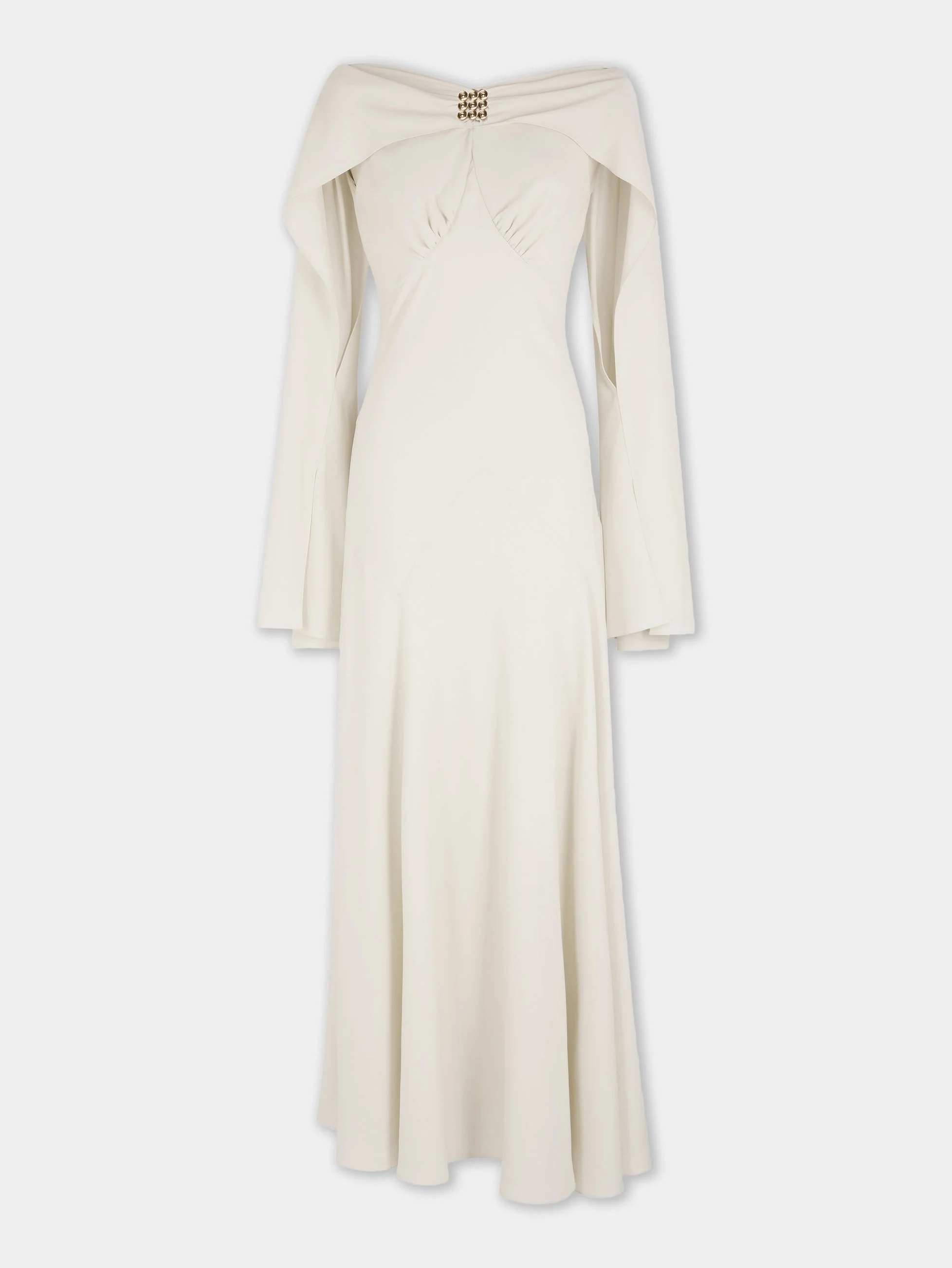 DINH VAN X RABANNE LONG CREAM DRESS WITH SILVER JEWEL EMBELLISHMENTS - 1