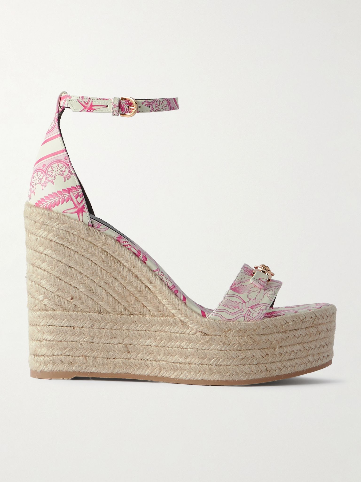 Embellished printed leather espadrille wedge sandals Pink - 1