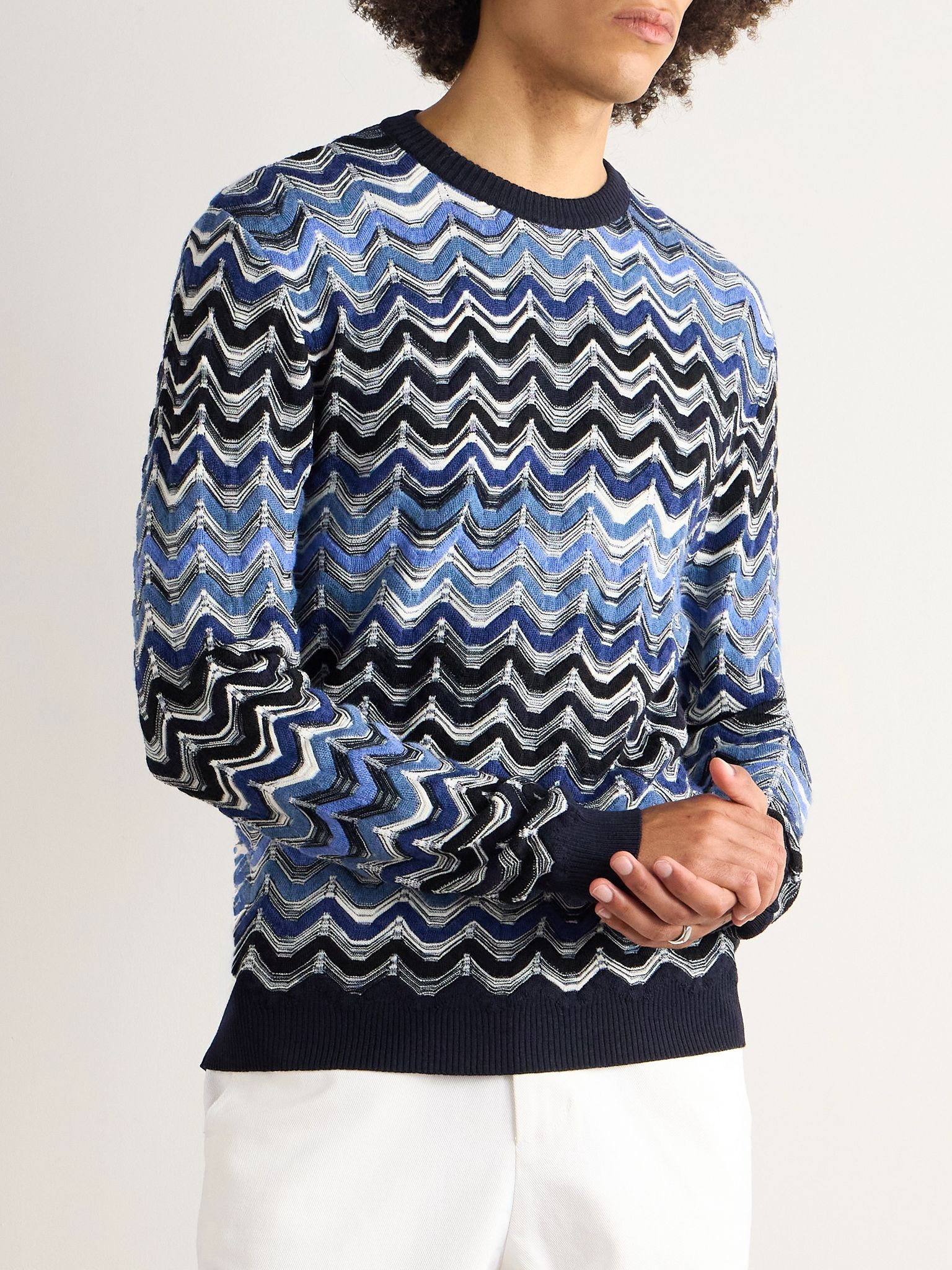 Slim-Fit Striped Wool Sweater Blue - 3