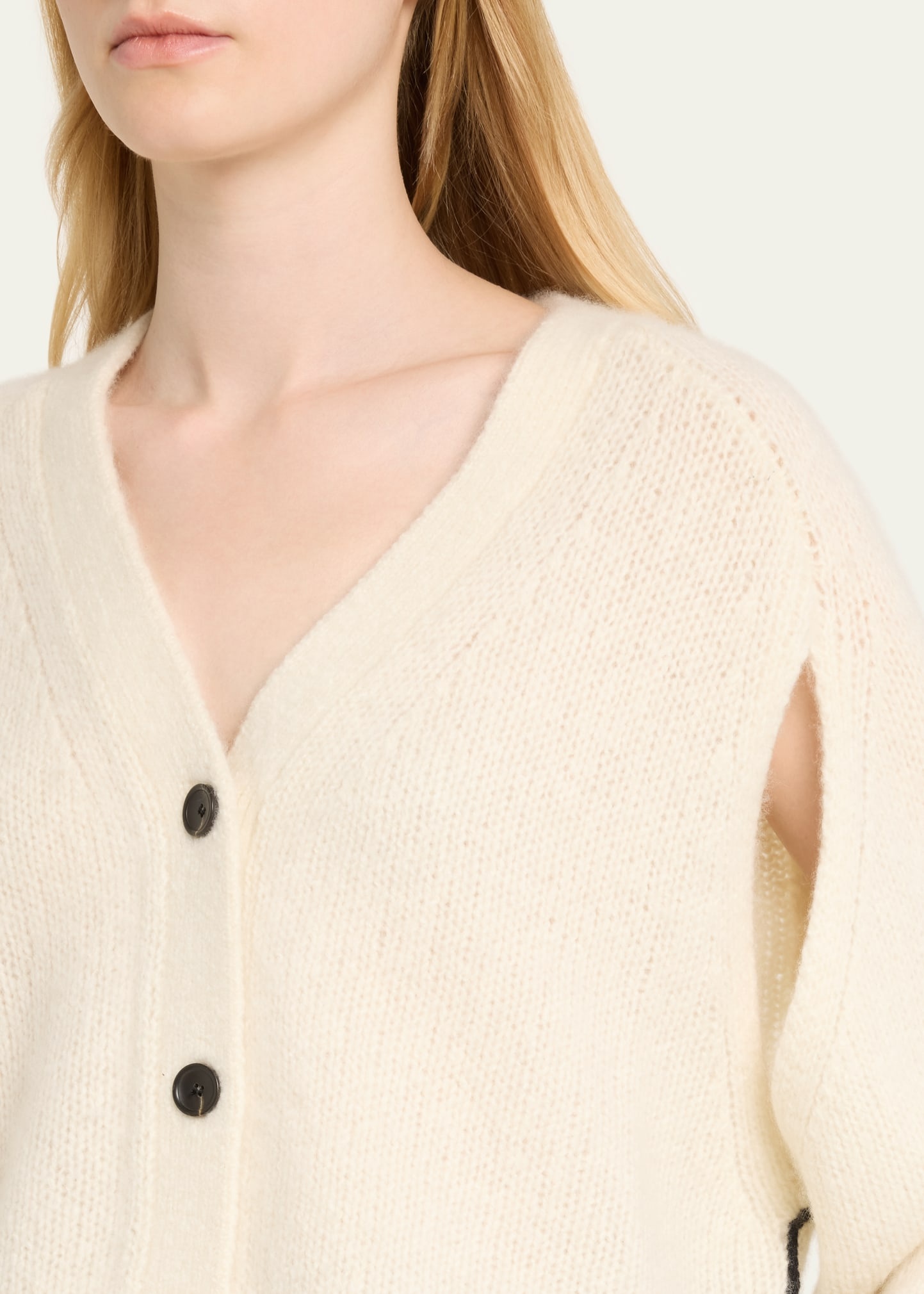 Cape-Sleeve Cashmere Crop Cardigan - 5