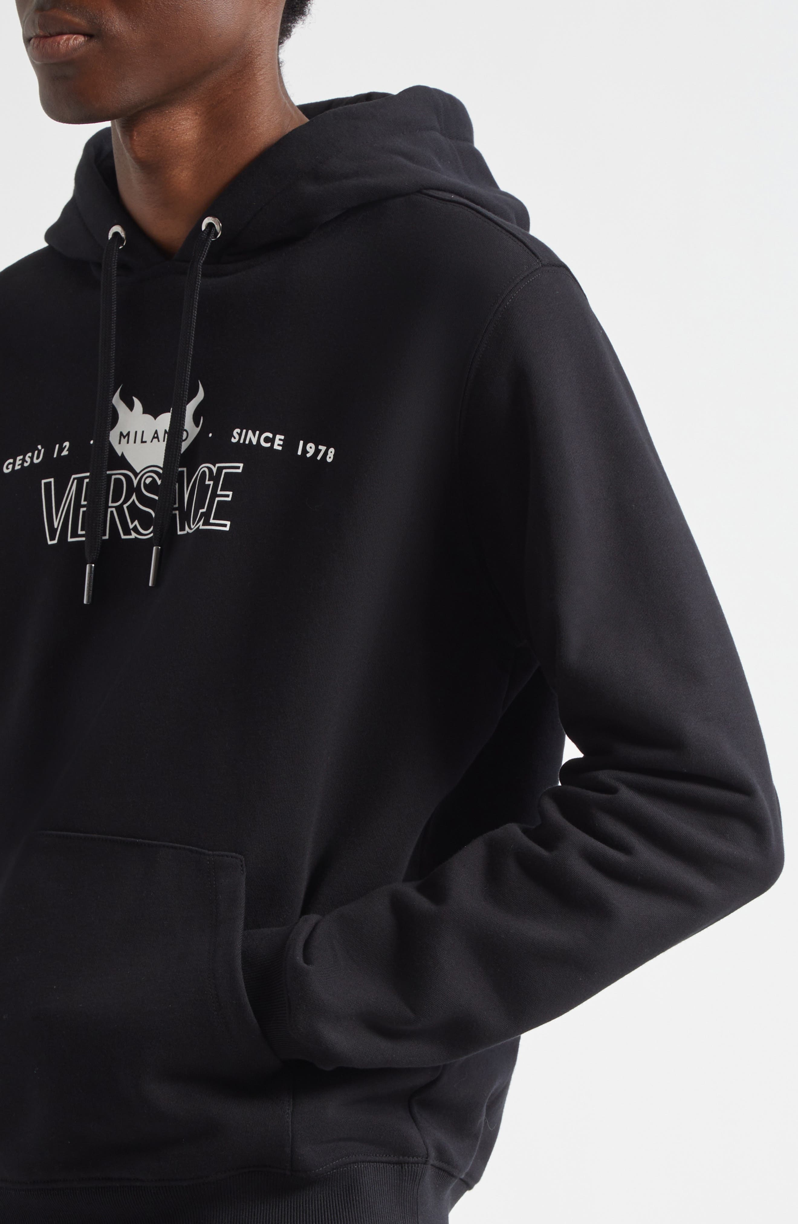 Versace Via Gesù Logo Graphic Hoodie in Black Print at Nordstrom - 4
