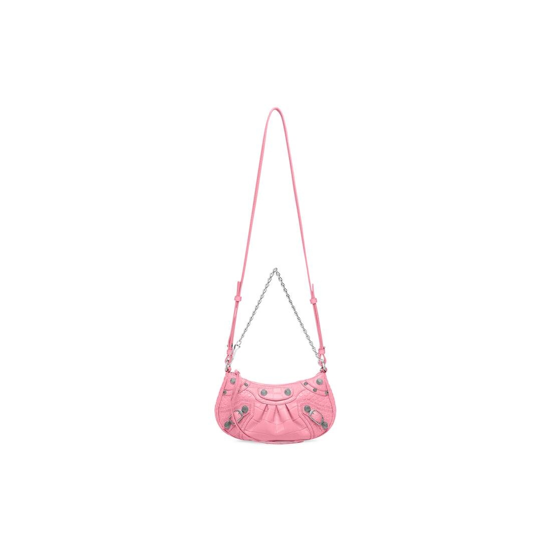 Women's Le Cagole Mini Purse With Chain Crocodile Embossed in Pink - 6
