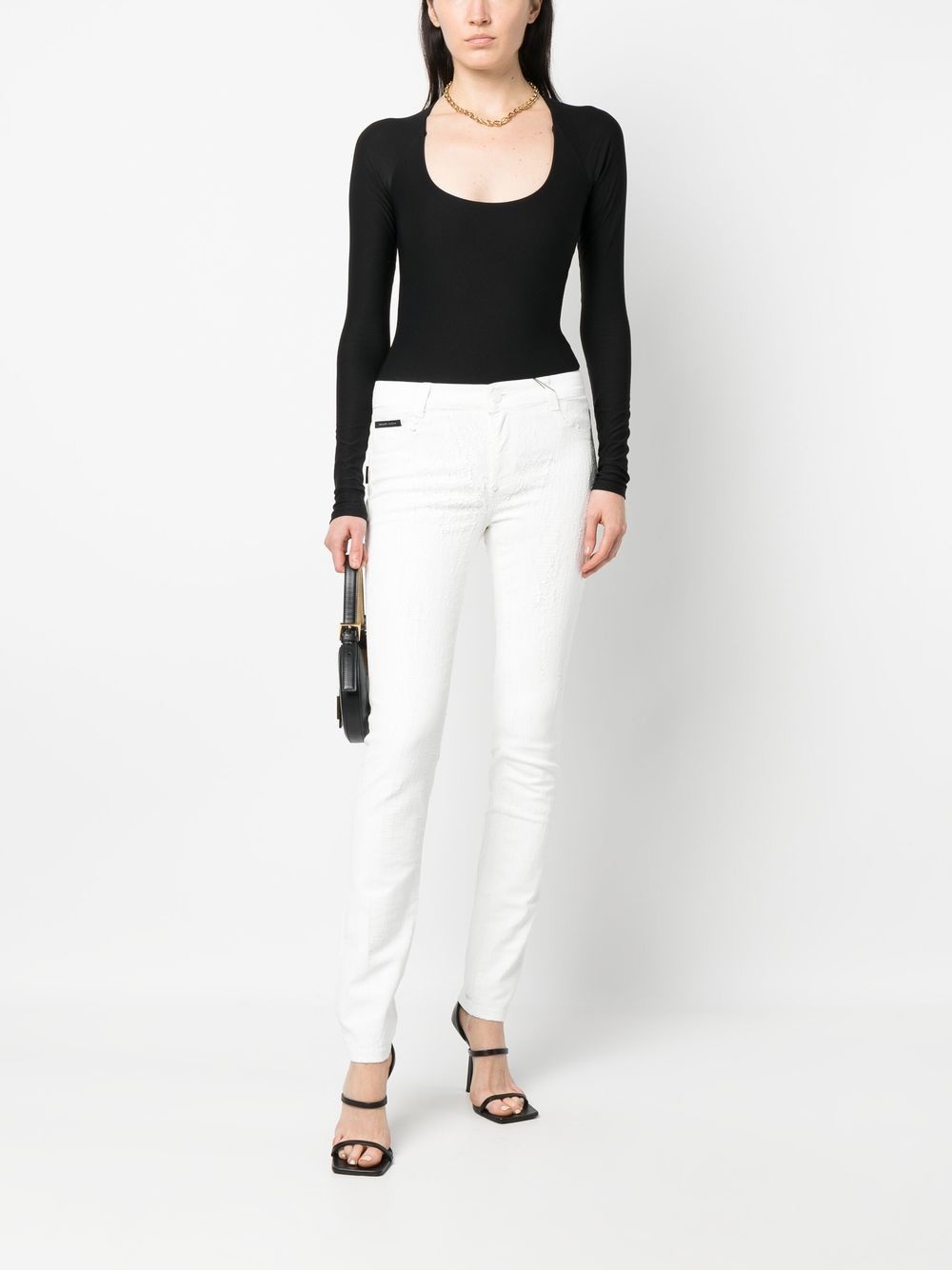 crackle-textured denim leggings - 2