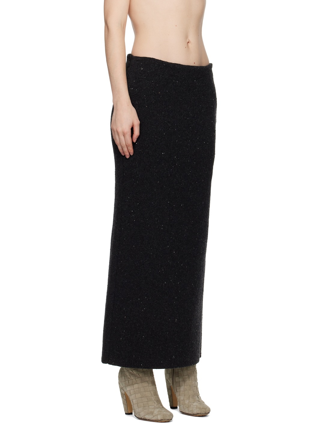 Gray Wool Tailored Maxi Skirt - 2