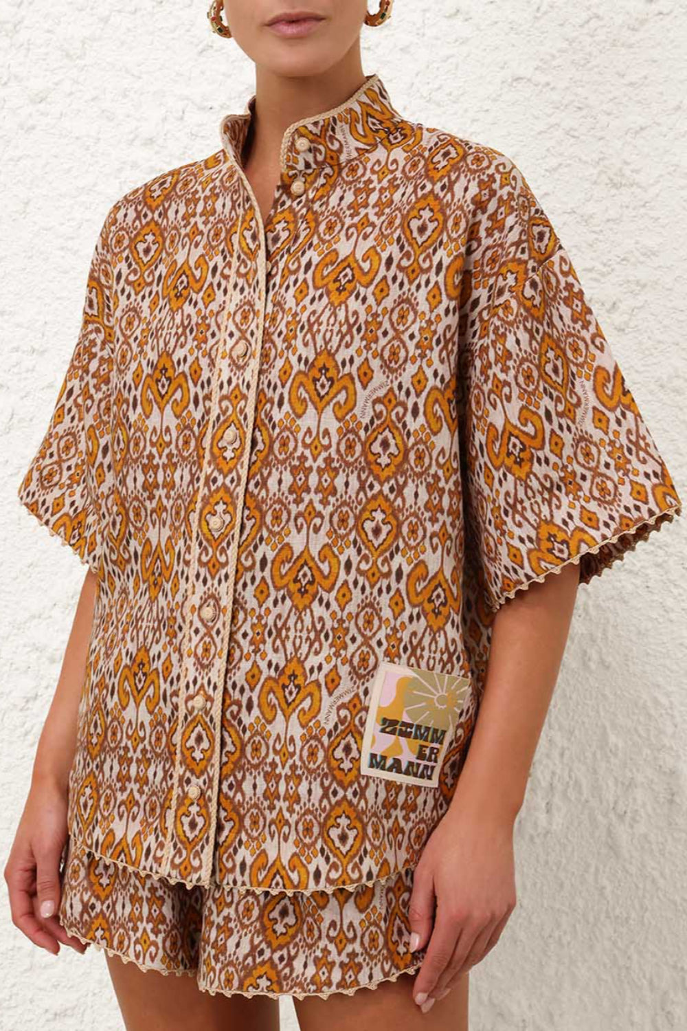 Wylie Relaxed Shirt Orange Ikat - 2