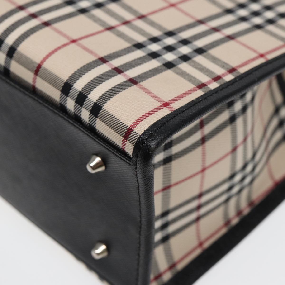 Burberry Nova Check Hand Bag Canvas Beige Black - 16