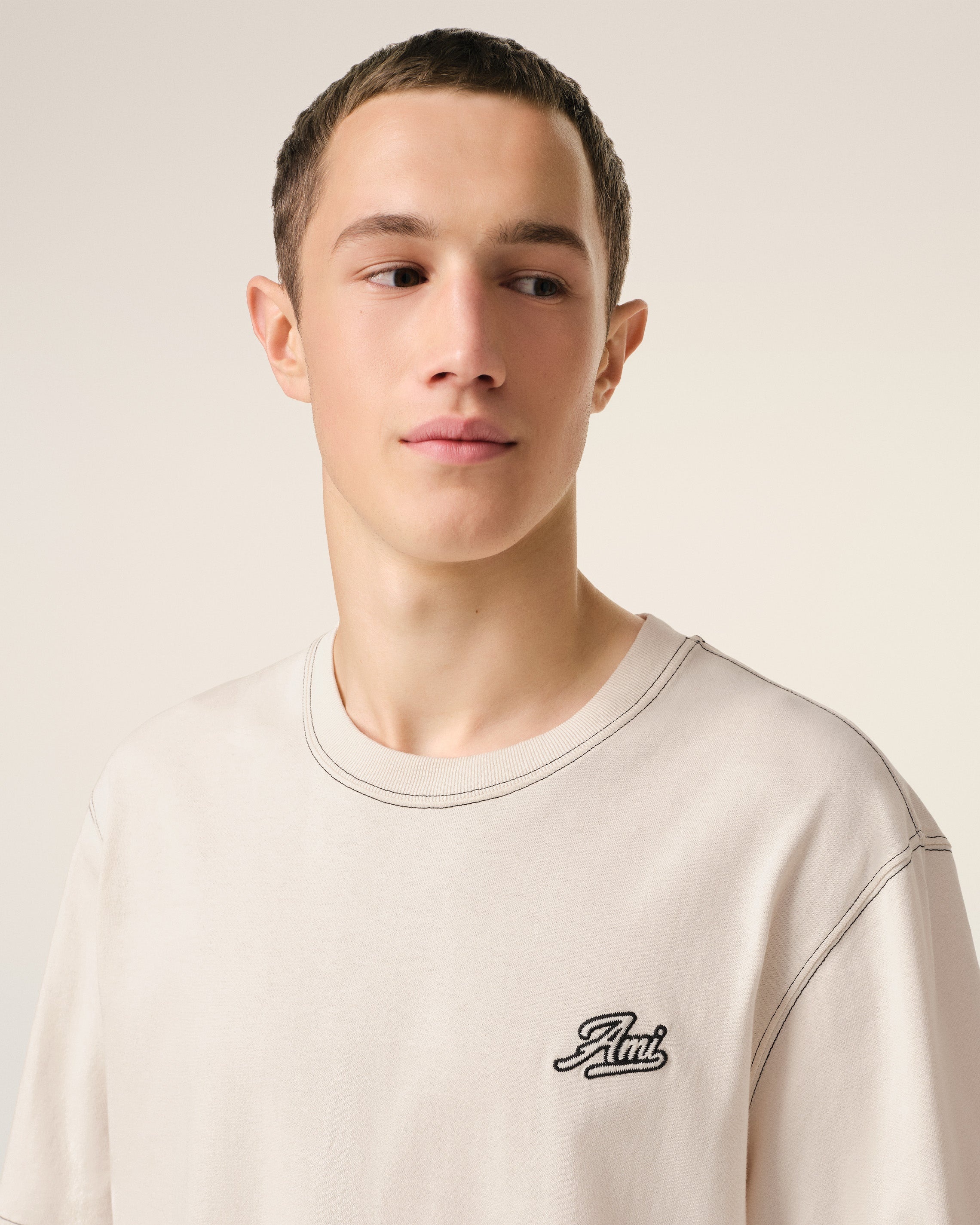 BEIGE COTTON AMI SIGNATURE T-SHIRT - 4
