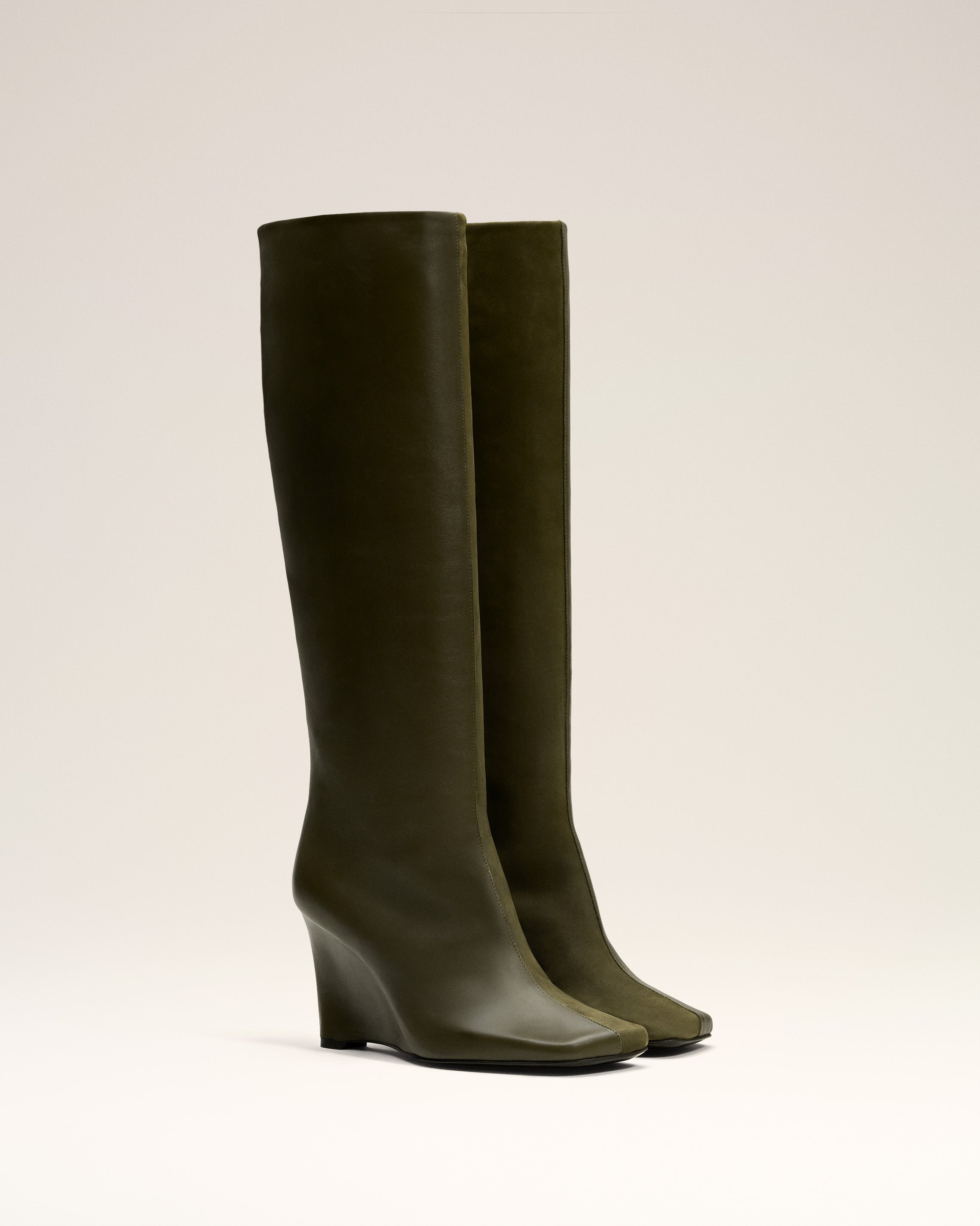 GREEN LEATHER BICOLOR KNEE HIGH BOOTS - 3