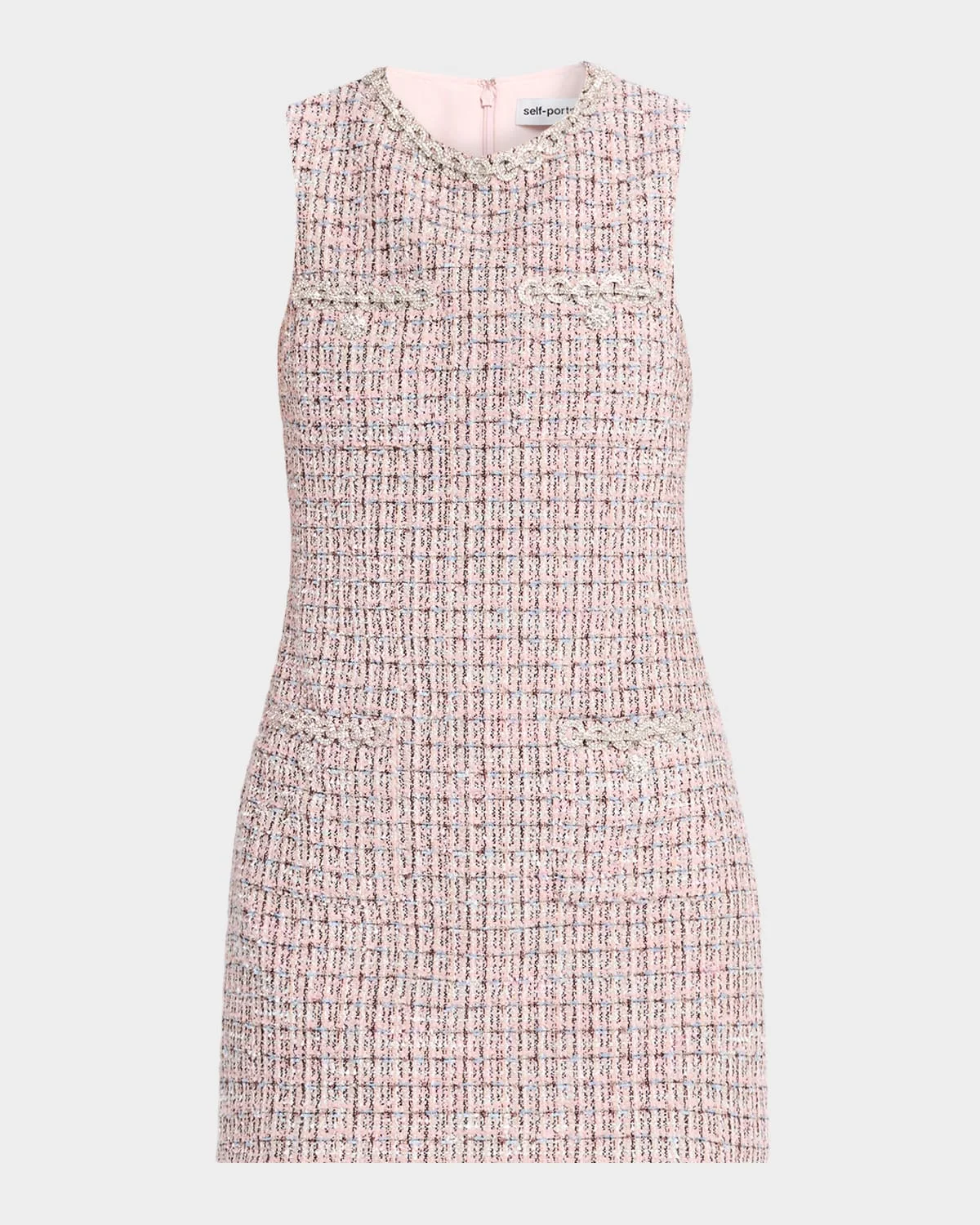 Embellished Plaid Boucle Mini Dress - 1