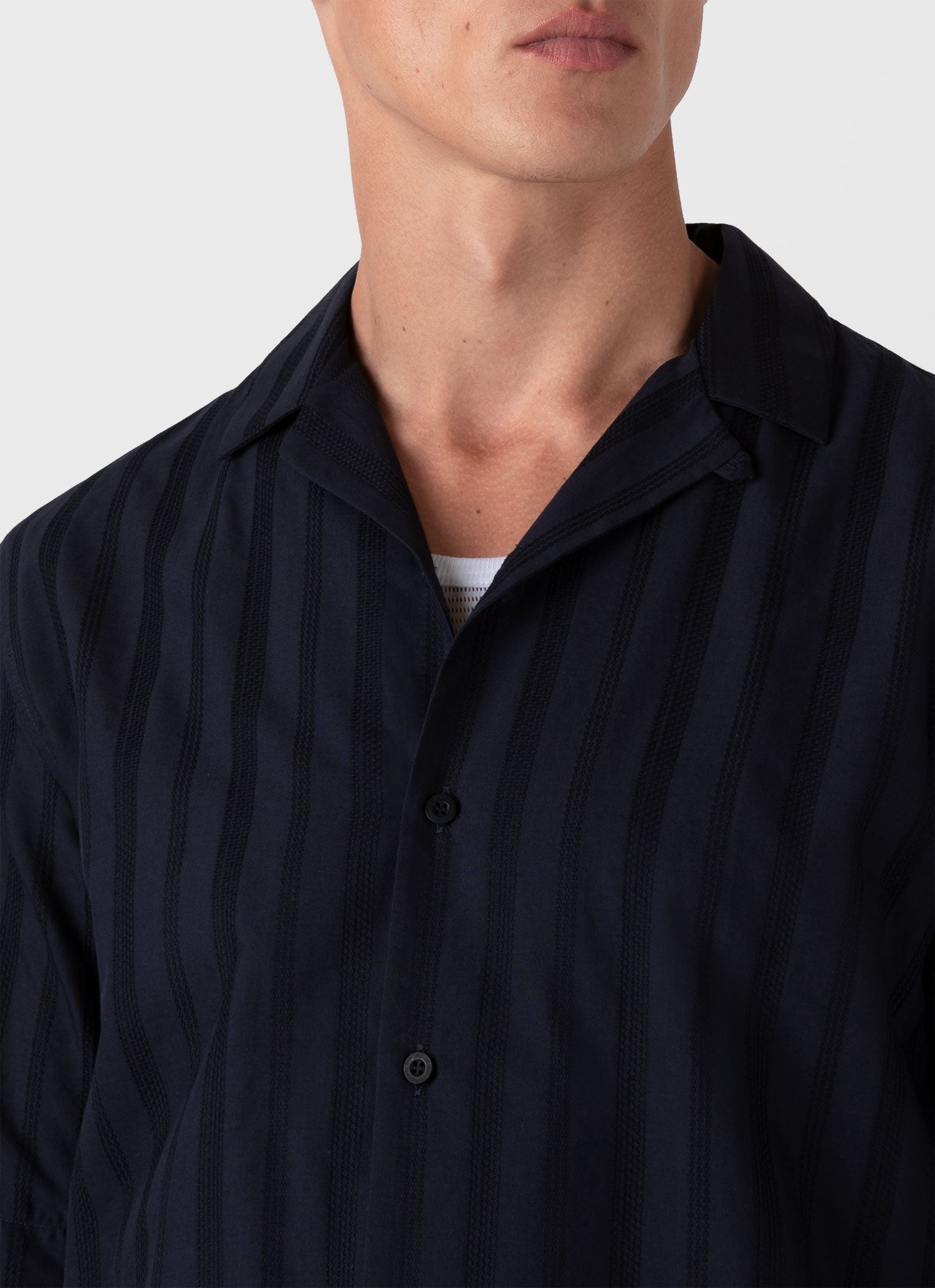 Embroidered Stripe Camp Collar Shirt - 6