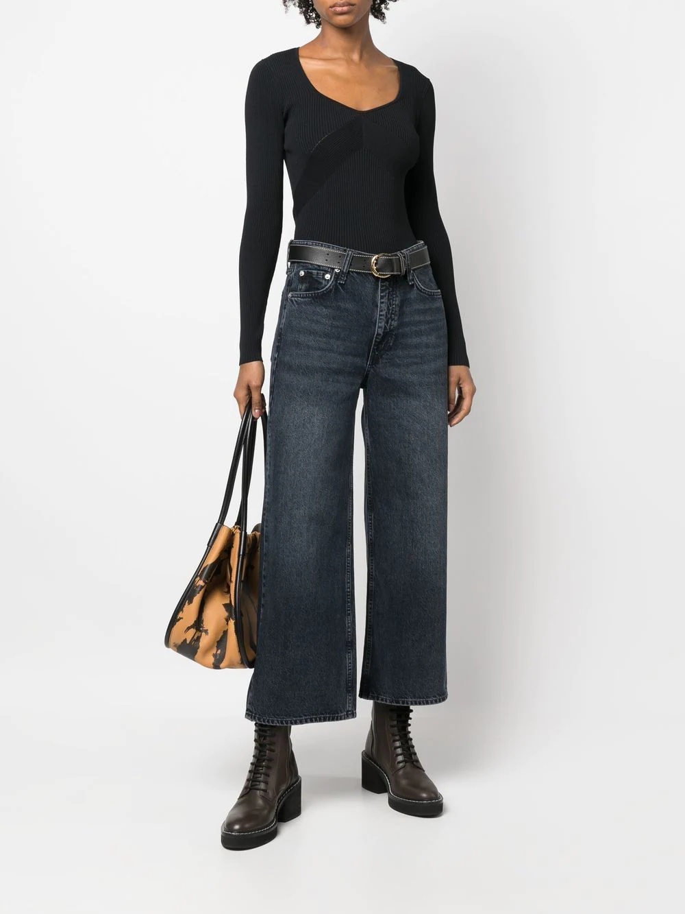 U-neck long-sleeved top - 2