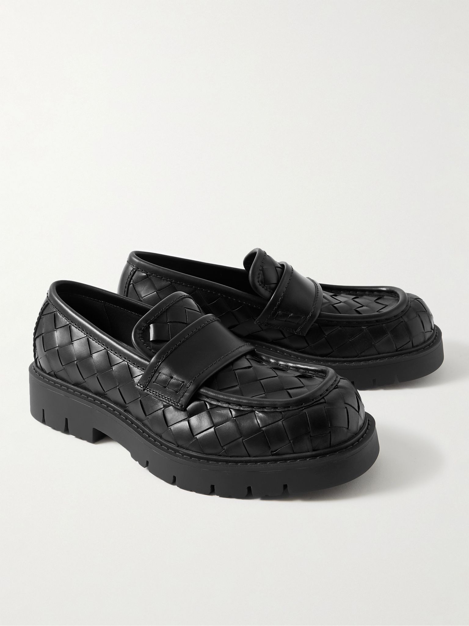 Haddock Intrecciato Leather Loafers Black - 4