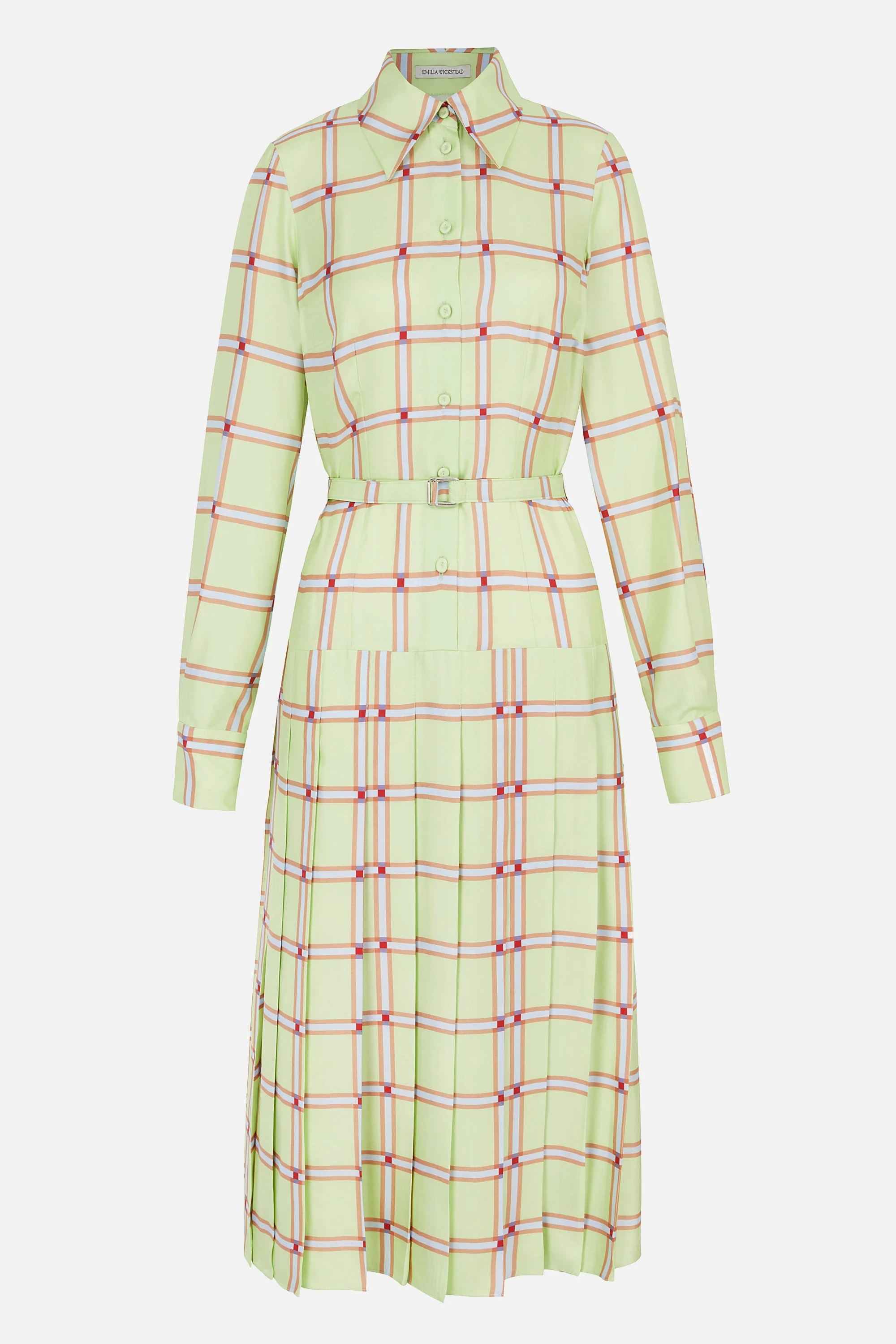 Juul Dress in Lime & Blue Check Silk Twill - 1
