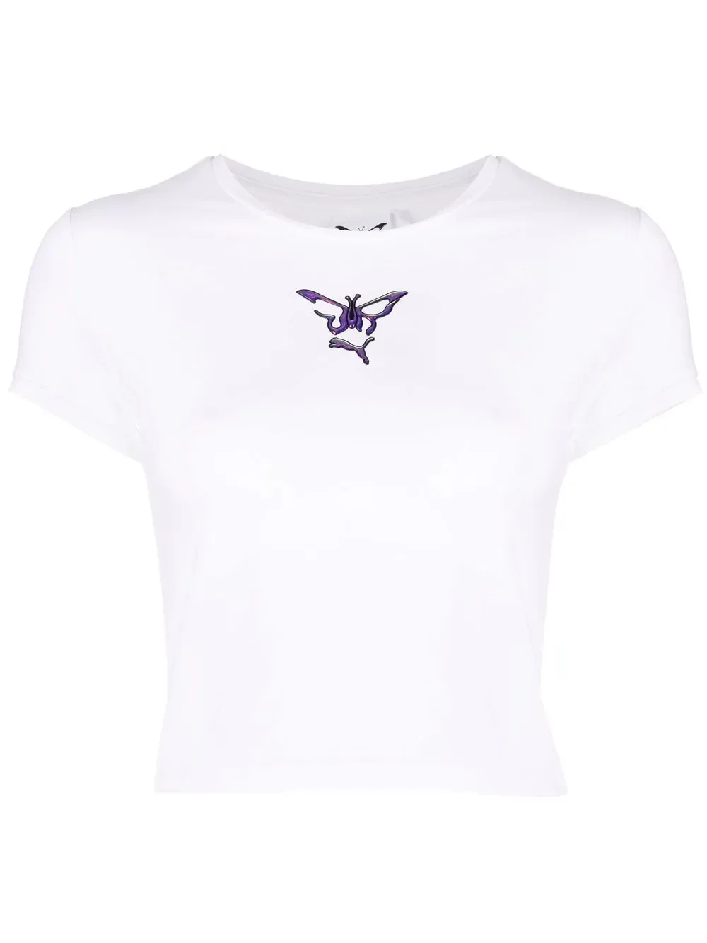 butterfly-print cropped T-shirt - 1