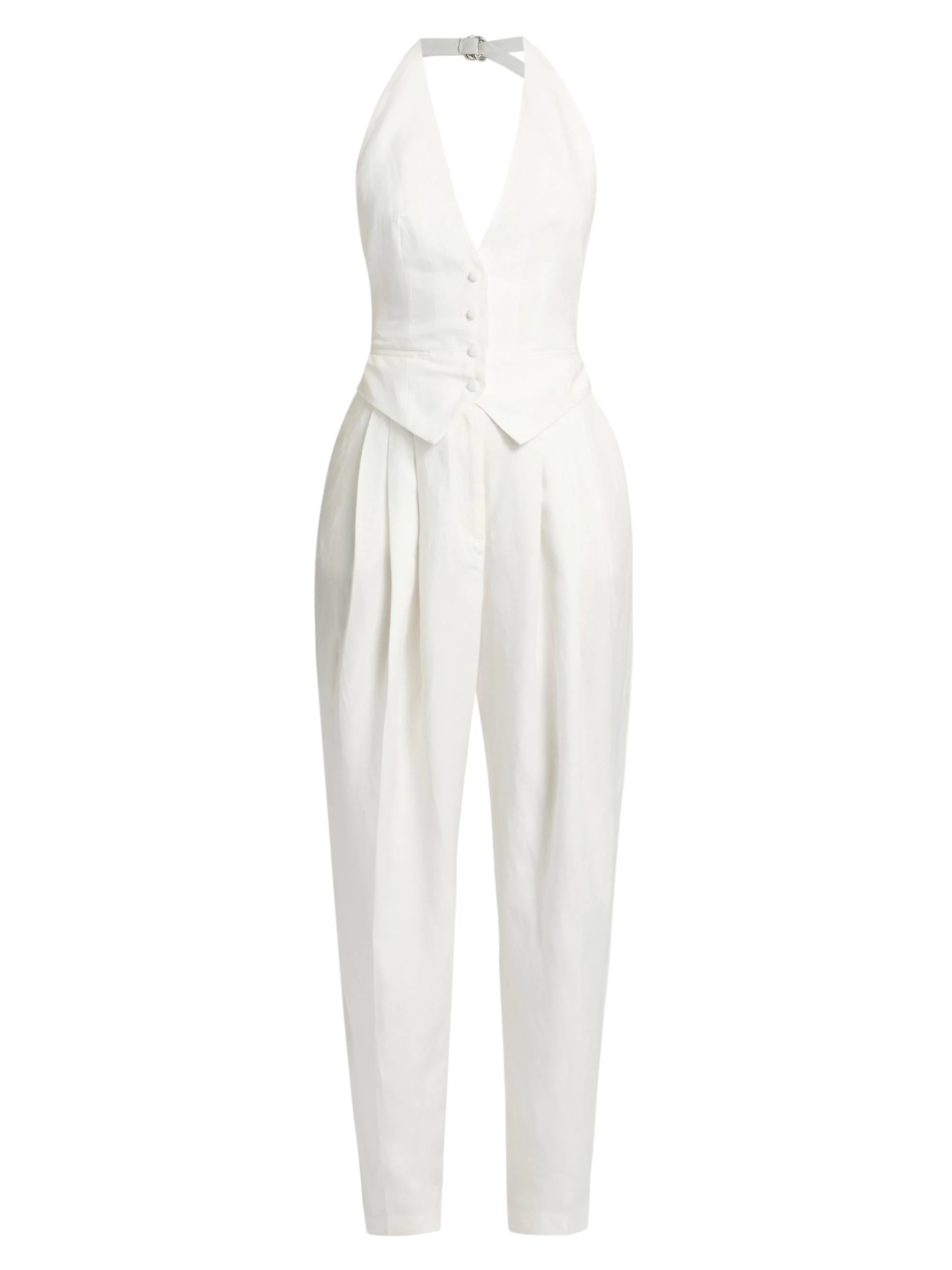Women's Rex Linen-Blend Vest Jumpsuit - White - 1